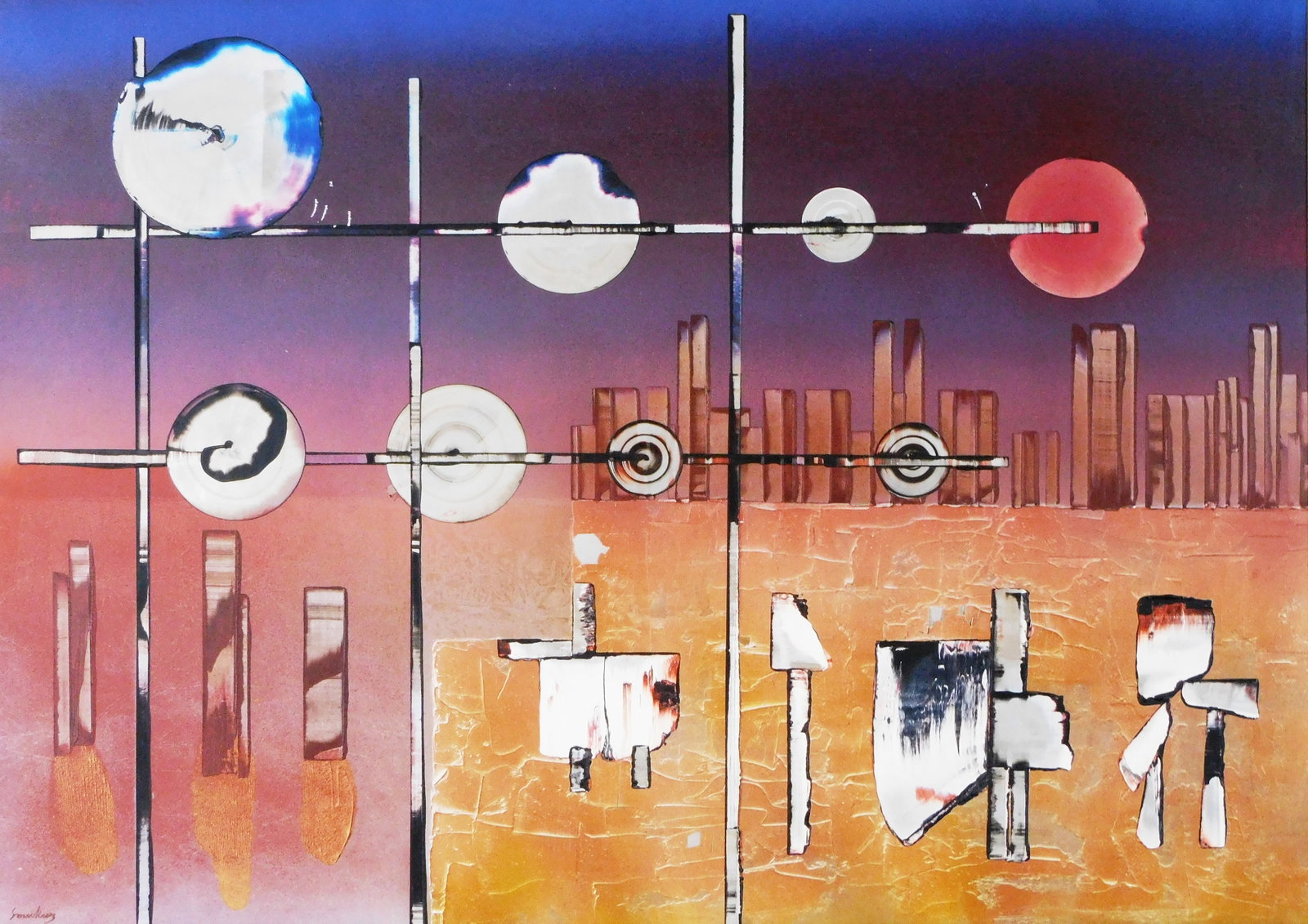 Vincent Smarkusz (Connecticut, 1919-1974), acrylic on aluminum, "Orange Abstract", abstract (1 of 8)