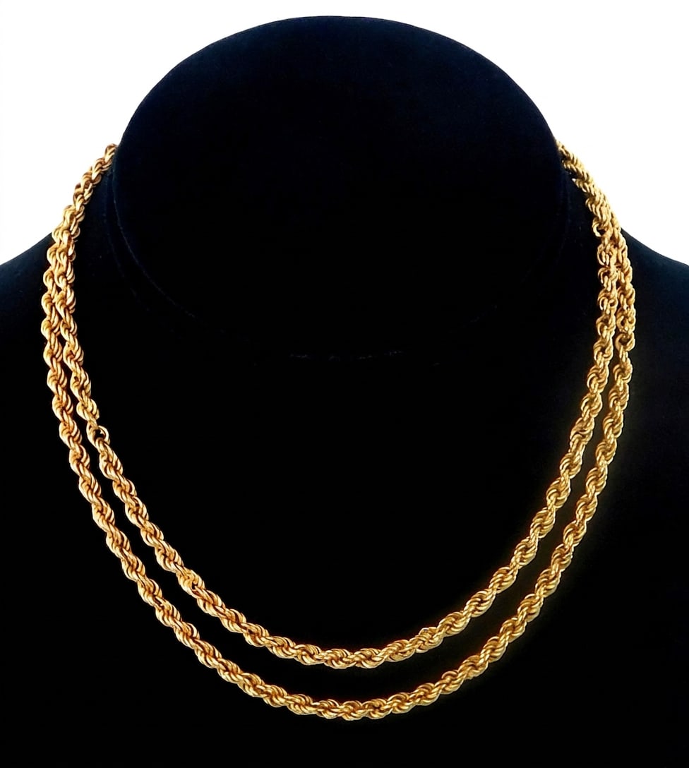 JEWELRY: 18K Rope chain, hollow rope chain with spring ring clasp, tested 18K yellow gold, 3.9mm (1 of 3)