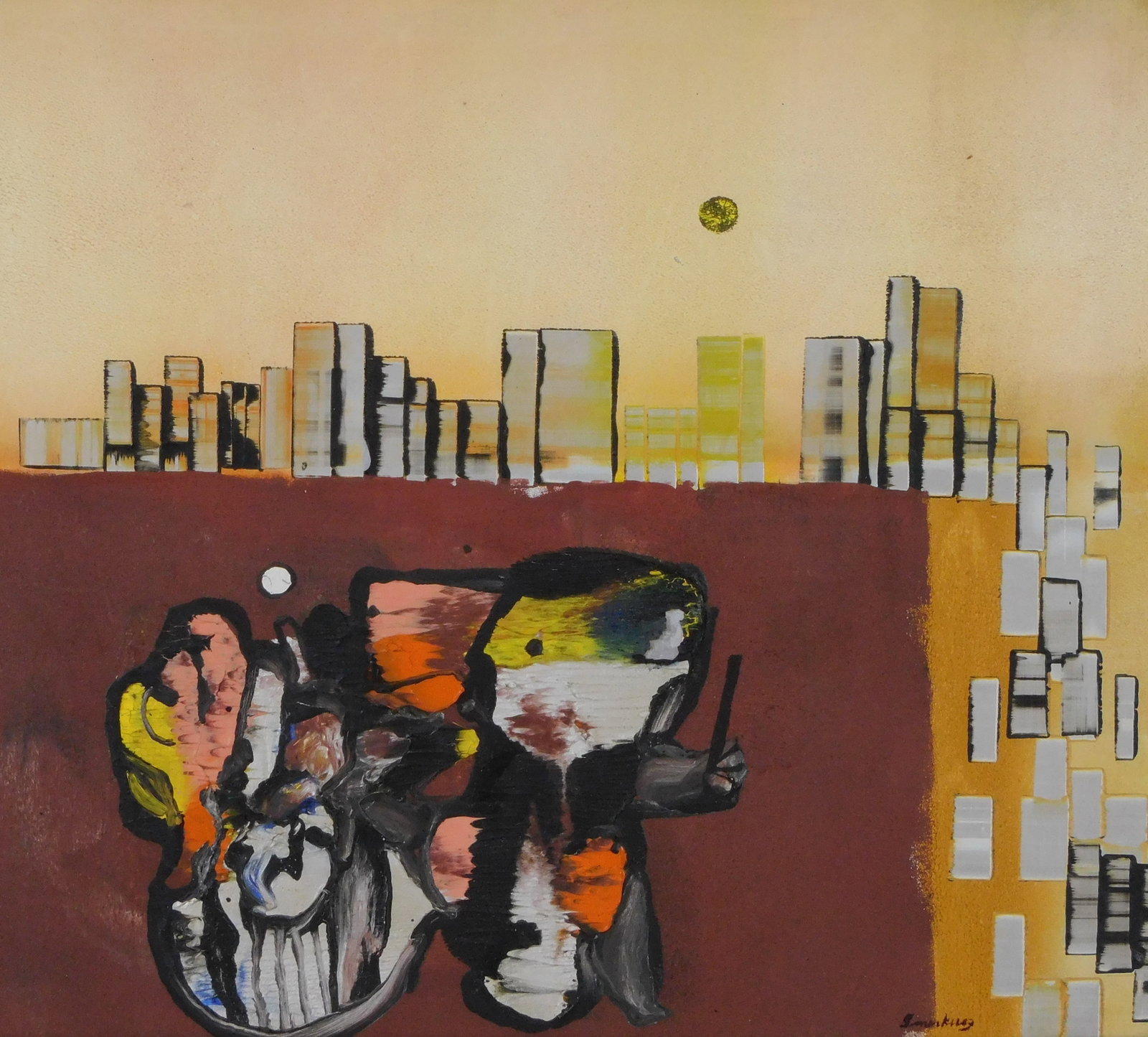 Vincent Smarkusz (Connecticut, 1919-1974), acrylic on aluminum, "The Conductor", warm-toned (1 of 4)
