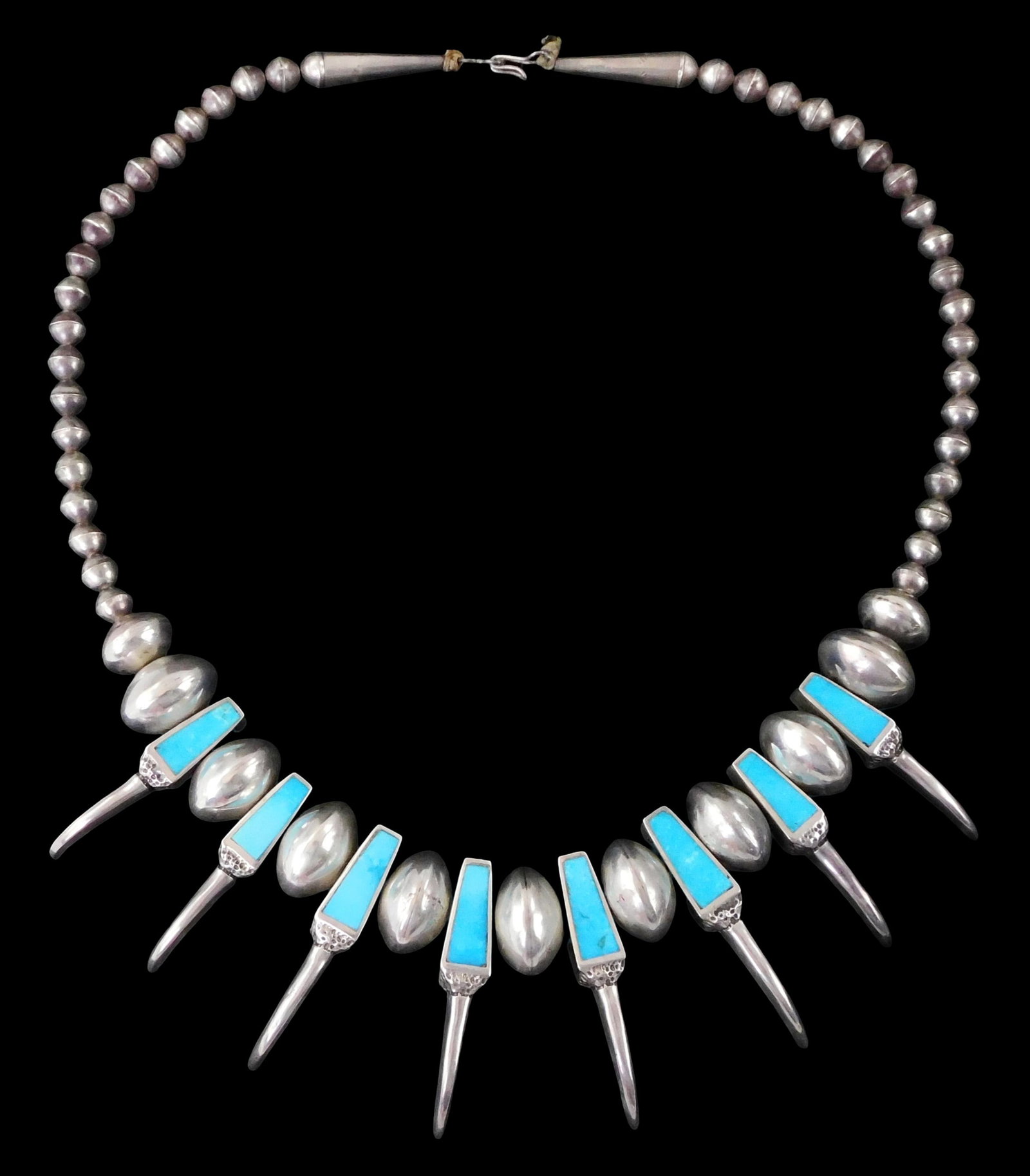 SILVER: Turquoise and silver bear claw necklace, American Southwest, likely Navajo, second half of (1 of 4)