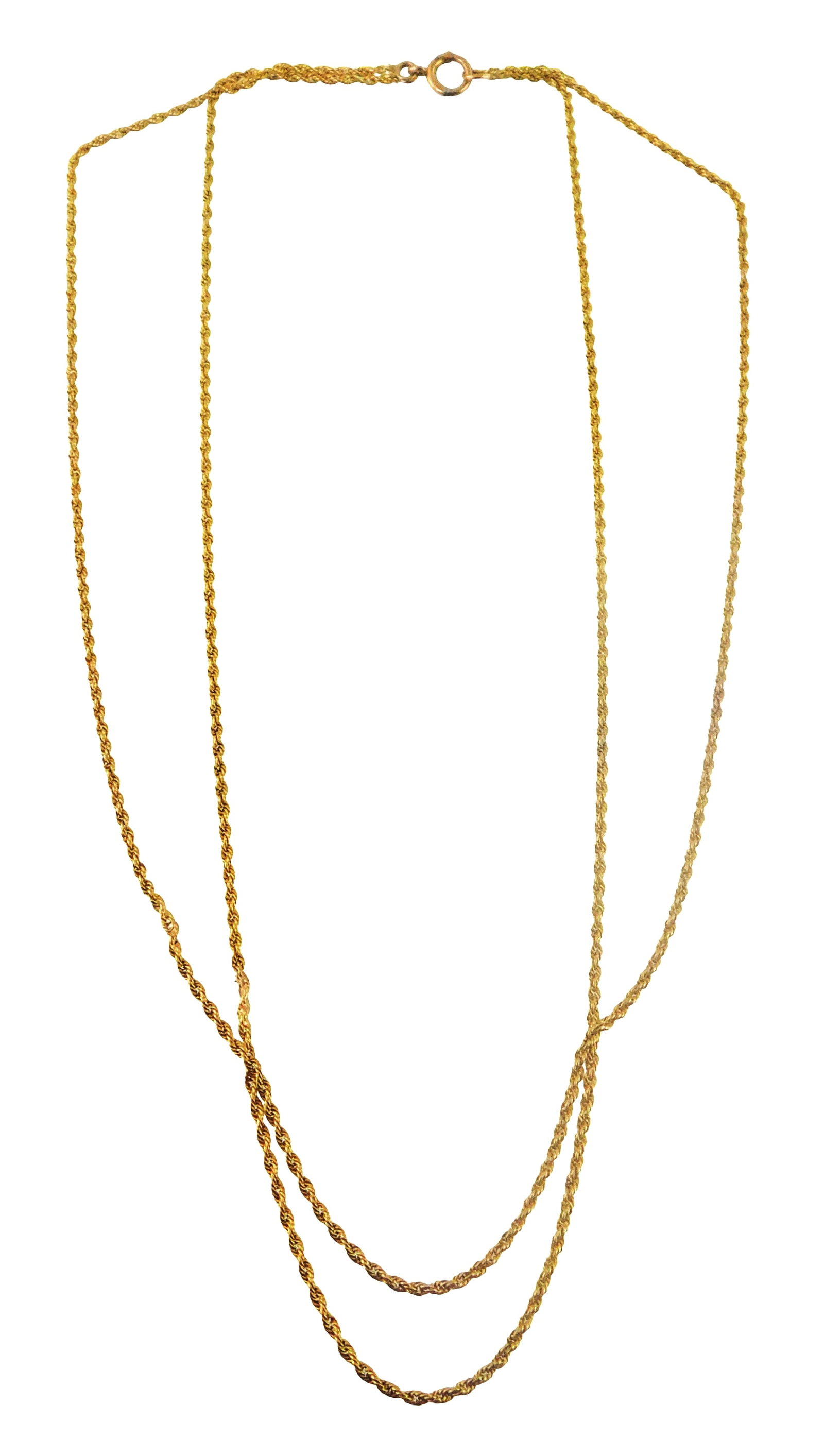JEWELRY: 14K Yellow gold double chain necklace, stamped 14K, repaired links to both strands, 17 1/2": JEWELRY: 14K Yellow gold double chain necklace, stamped 14K, repaired links to both strands, 17 1/2" l. [Total Weight: 8.8 grams]