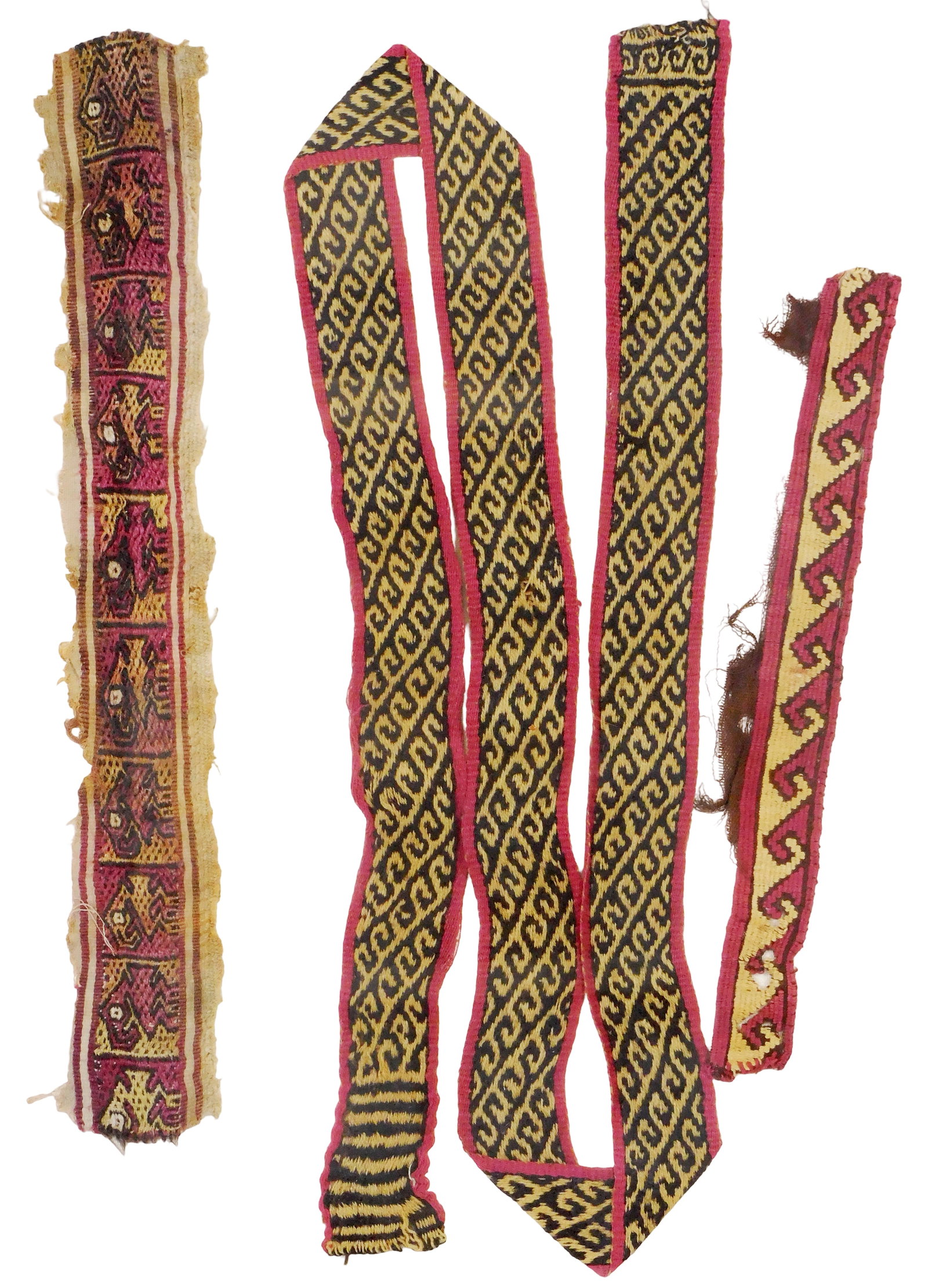 TRIBAL: Pre-Columbian textiles, Peru, 600 - 900 AD, three belt fragments framed under glass, all (1 of 6)