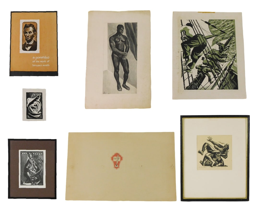 Bernard Brussel-Smith (American, 1914-1989), six pieces, four unframed prints and two framed, (1 of 4)