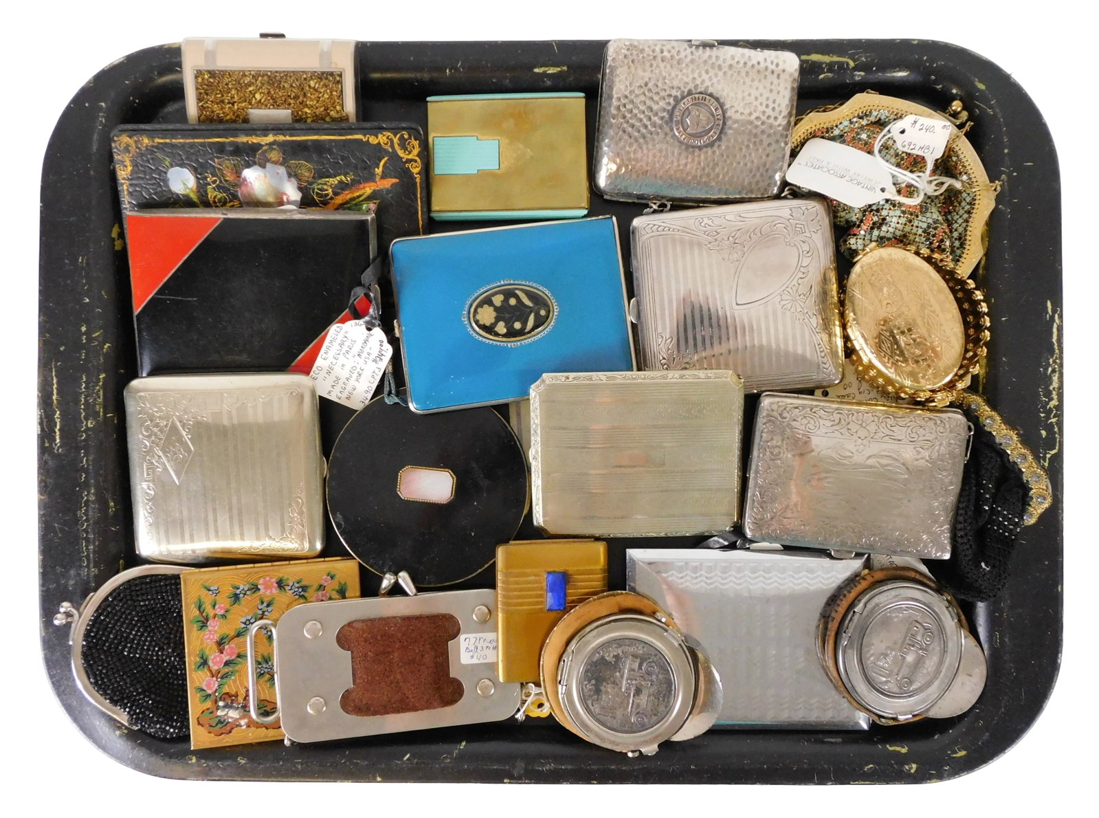 ACCESSORIES: Napier, Whiting & Davis, Coty, Mondaine, etc., 20+ cigarette cases, compacts, purses, (1 of 3)
