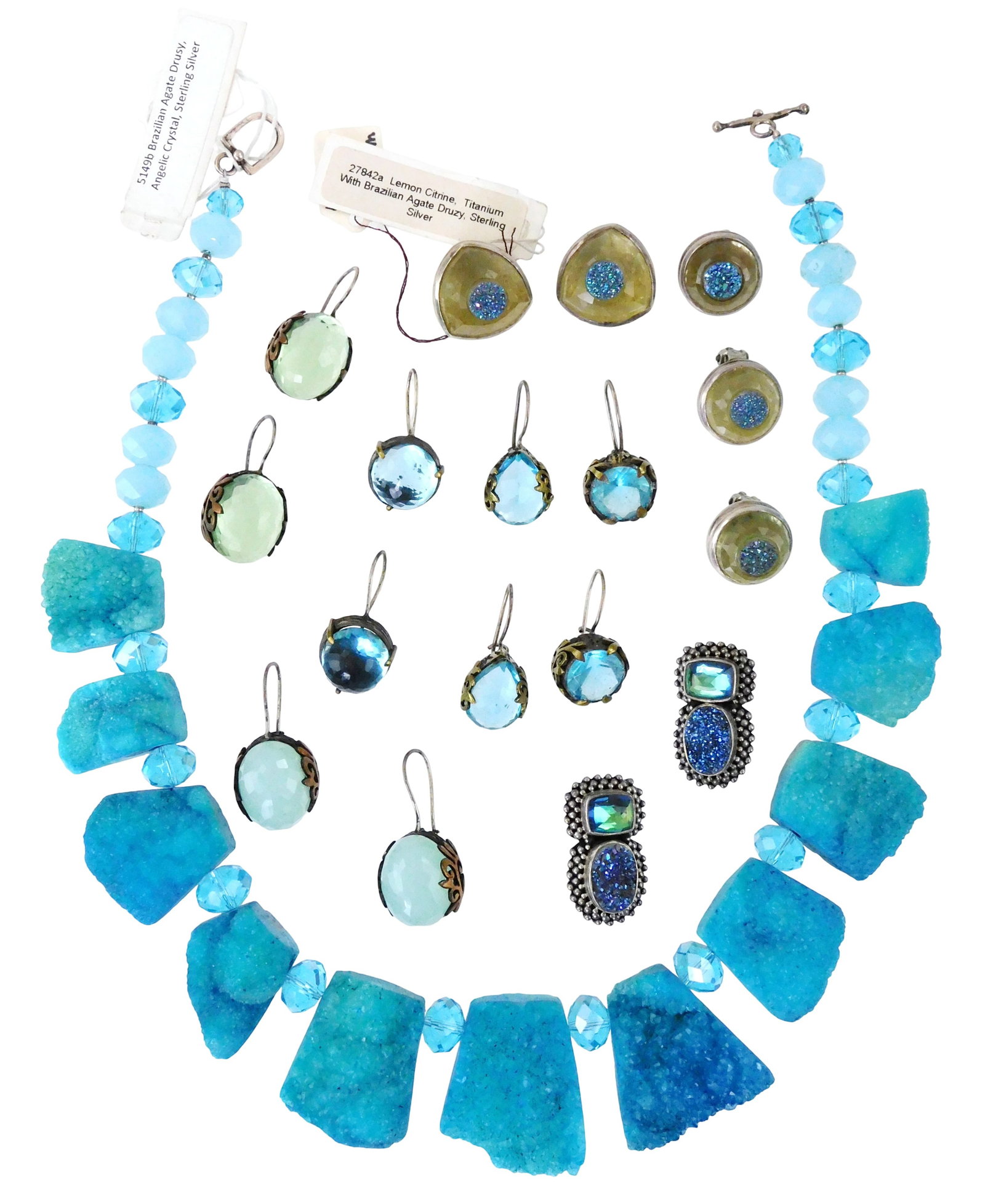 JEWELRY: Amy Kahn Russell, Yasar Bora, etc., eighteen silver jewelry pieces, many with aquamarine or (1 of 3)