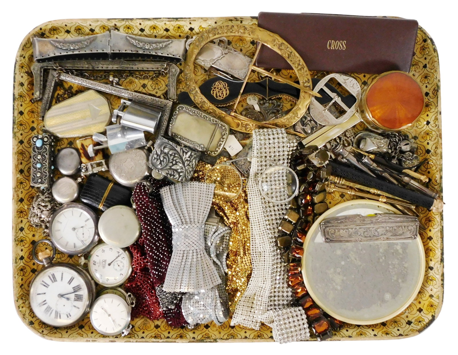 ACCESSORIES: 19th & 20th C. accessories, 40+ pieces including: pocket watches; compacts; money (1 of 3)