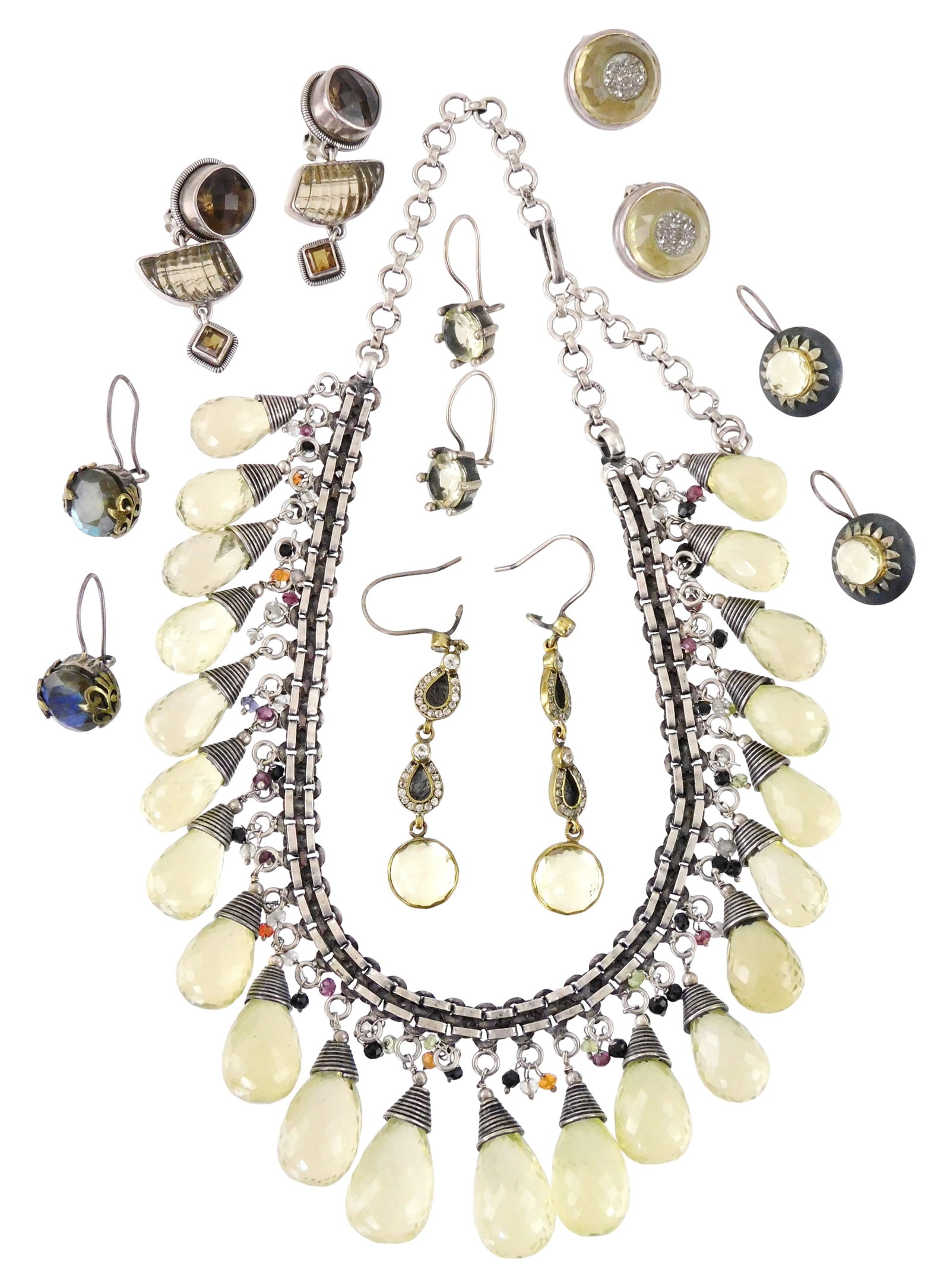 JEWELRY: Amy Kahn Russell, Yasar Bora, etc., thirteen silver jewelry pieces, many with citrine or (1 of 3)