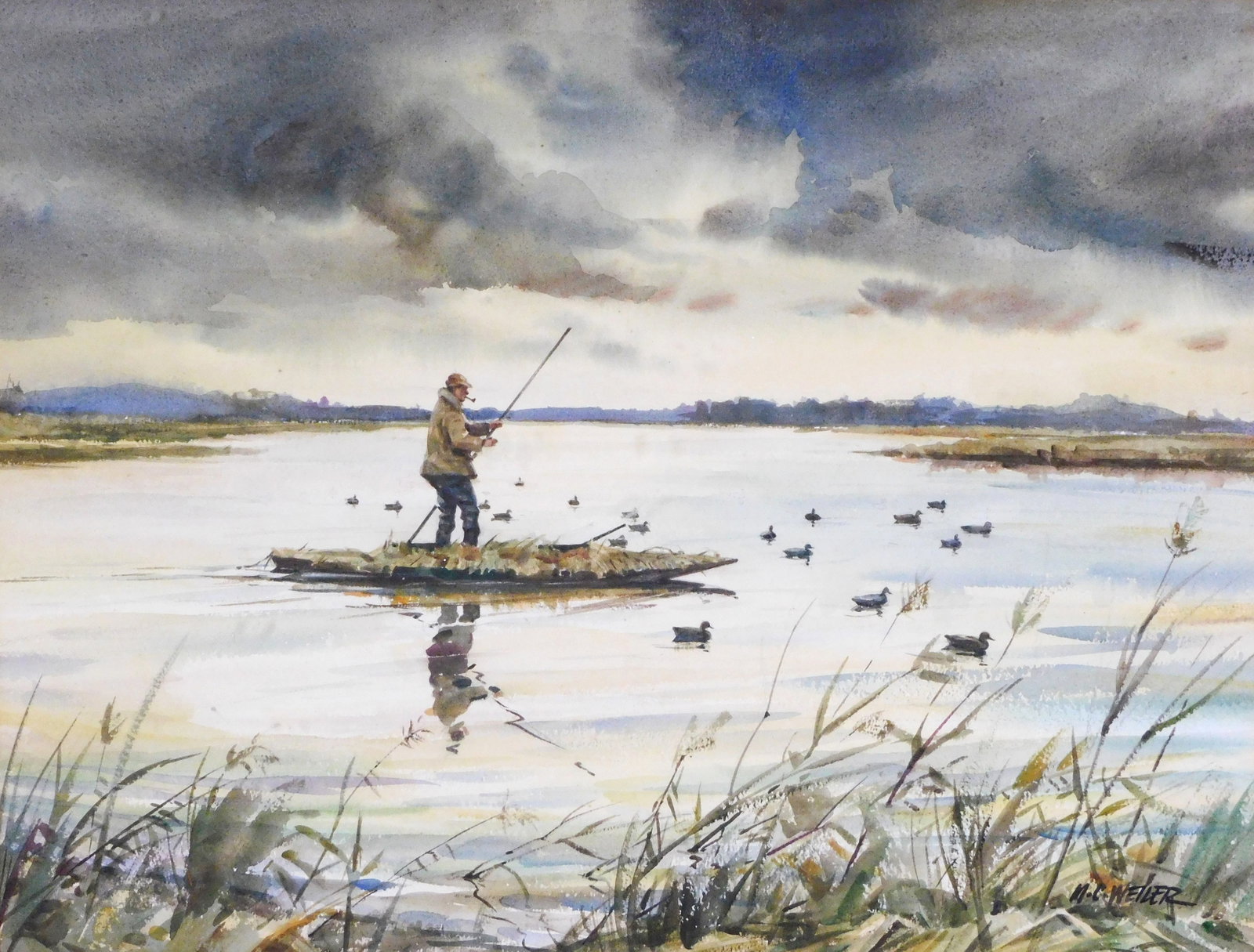 Milton Christian Weiler (American, 1910-1974), "Flat Day - Great South Bay", watercolor on paper, (1 of 5)