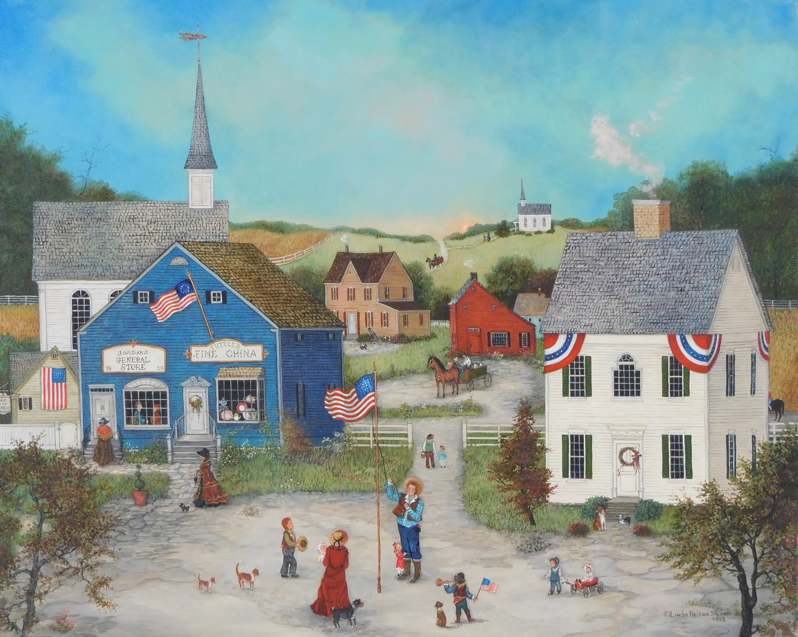 Linda Nelson Stocks (American, 1938-2011), "Celebrating the Fourth", 1993, oil on archival canvas, (1 of 5)