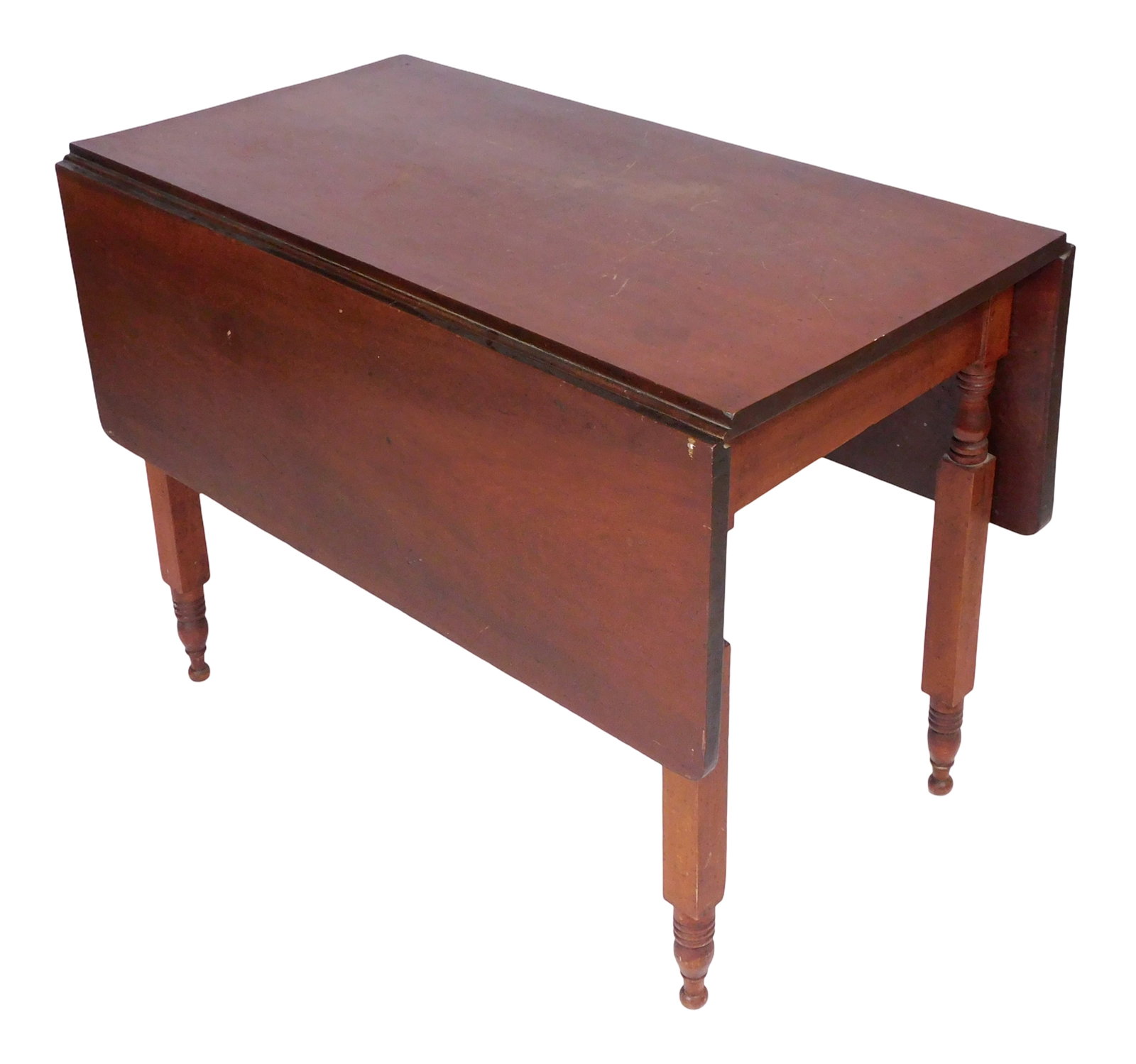Federal dropleaf table, c. 1835, American, cherry oblong top with pull out leaf supports, squared (1 of 5)