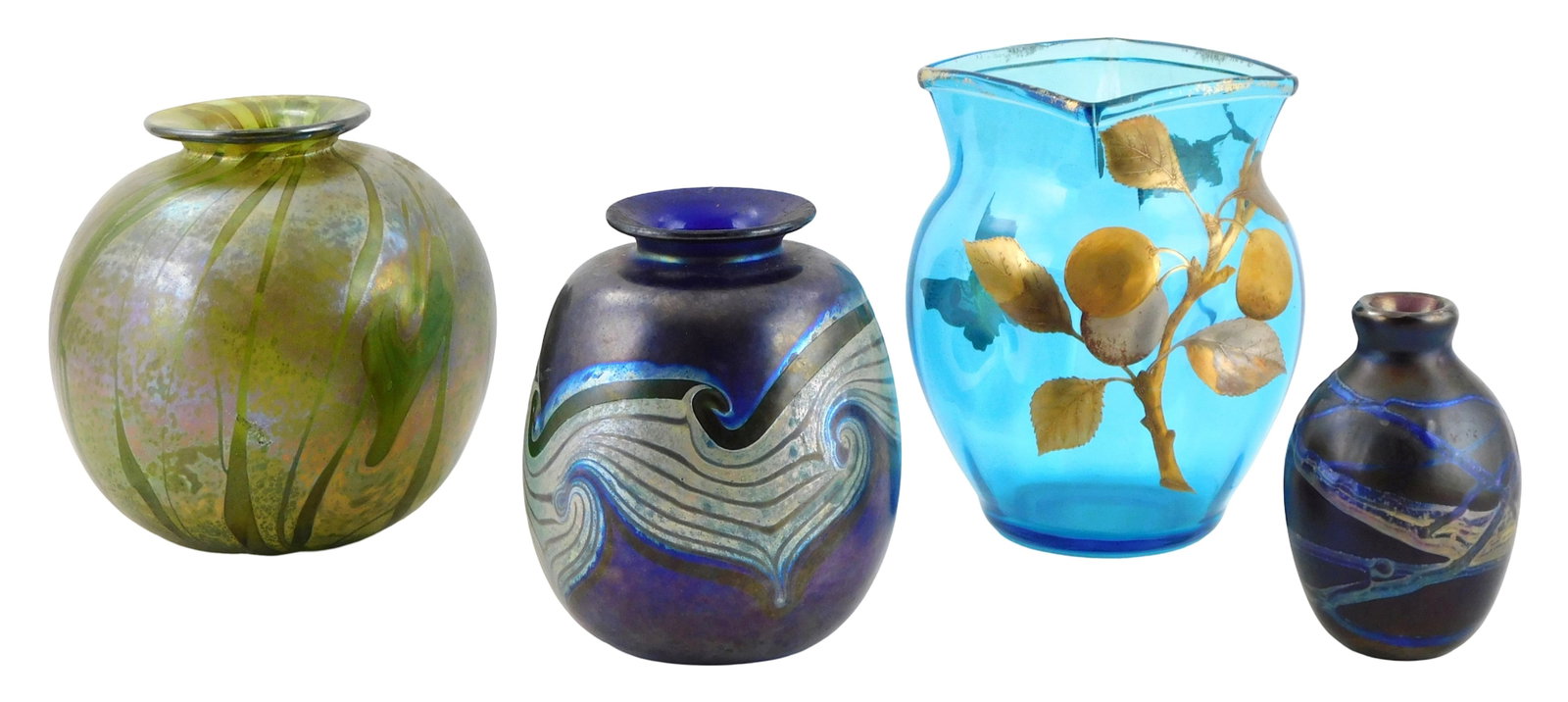 ART GLASS: Four 20th C. art glass vases, including Fellerman and Pavlik, first Fellerman green (1 of 5)