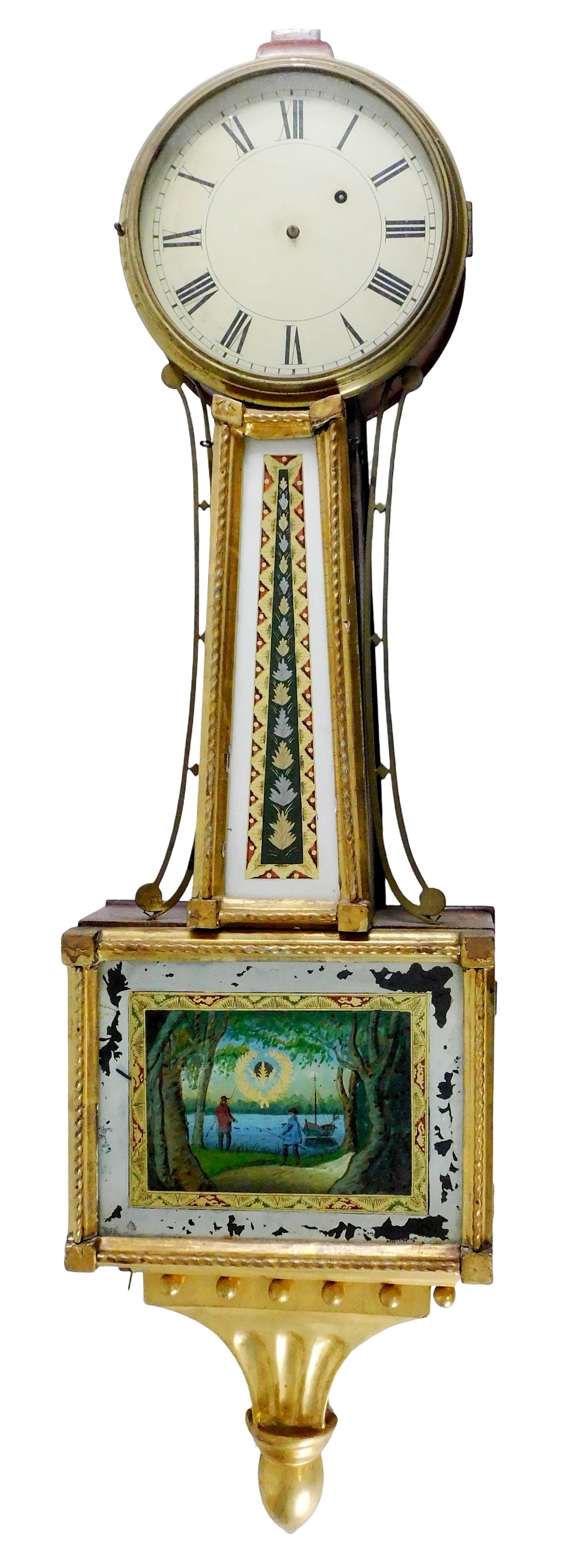 Presentation banjo clock, c.1820, Massachusetts, mahogany case with gilt rope throat and box frames (1 of 6)
