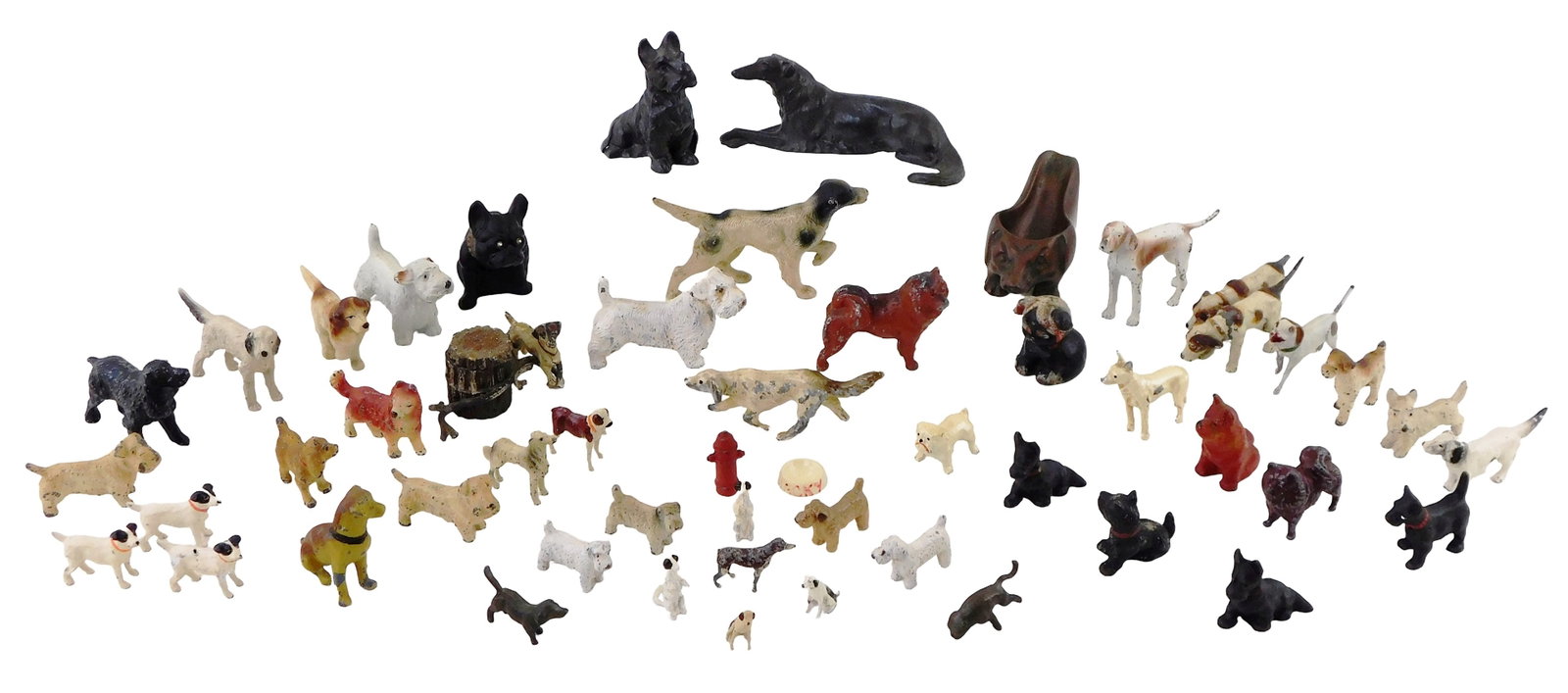 50+ Miniature painted cast metal dog figures, many breeds including Scottish and other terriers (1 of 4)