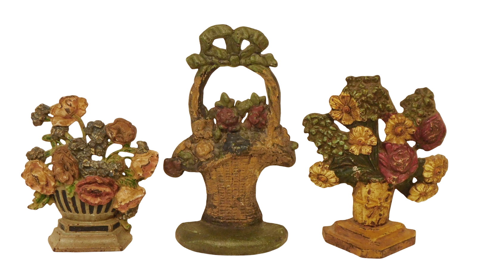 Hubley, etc., three cast iron doorstops, including: Hubley "Poppies and Cornflowers", stamped "265" (1 of 2)