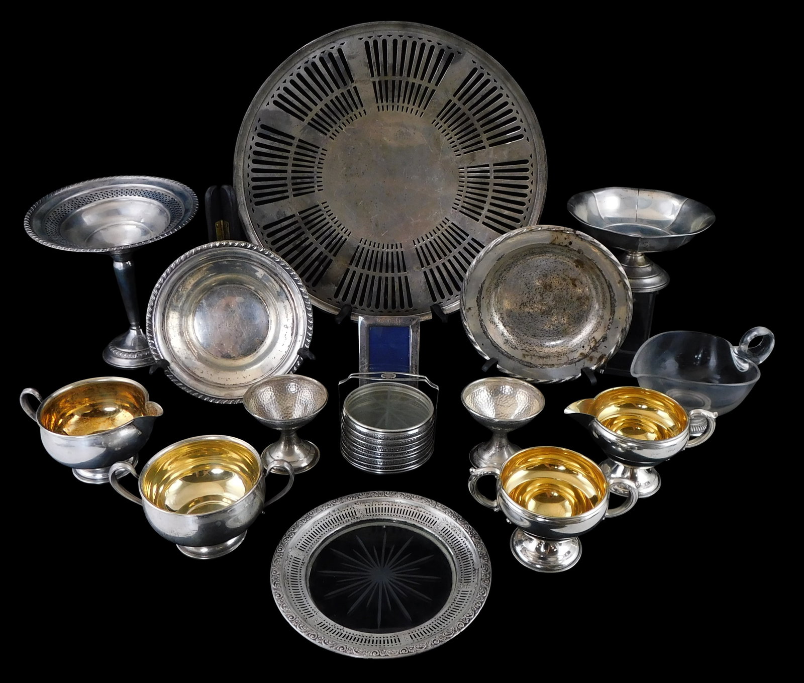 STERLING: Miscellaneous sterling servingware and accessories, twenty-two pieces, late 19th-20th C., (1 of 4)