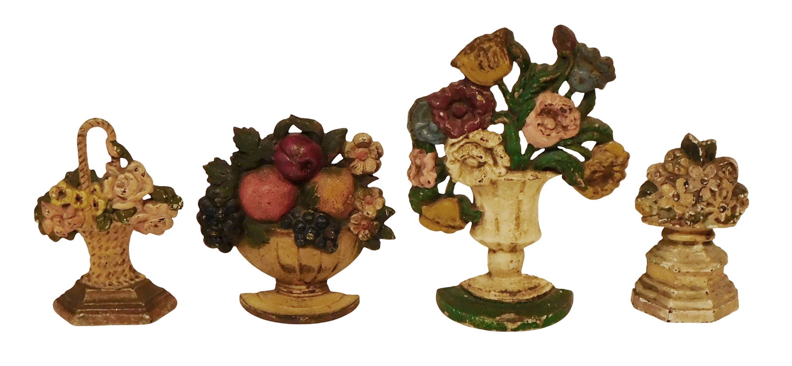 Hubley, etc., four cast iron doorstops, including: Hubley "Fruit Bowl/Bowl of Fruit", stamped verso, (1 of 2)