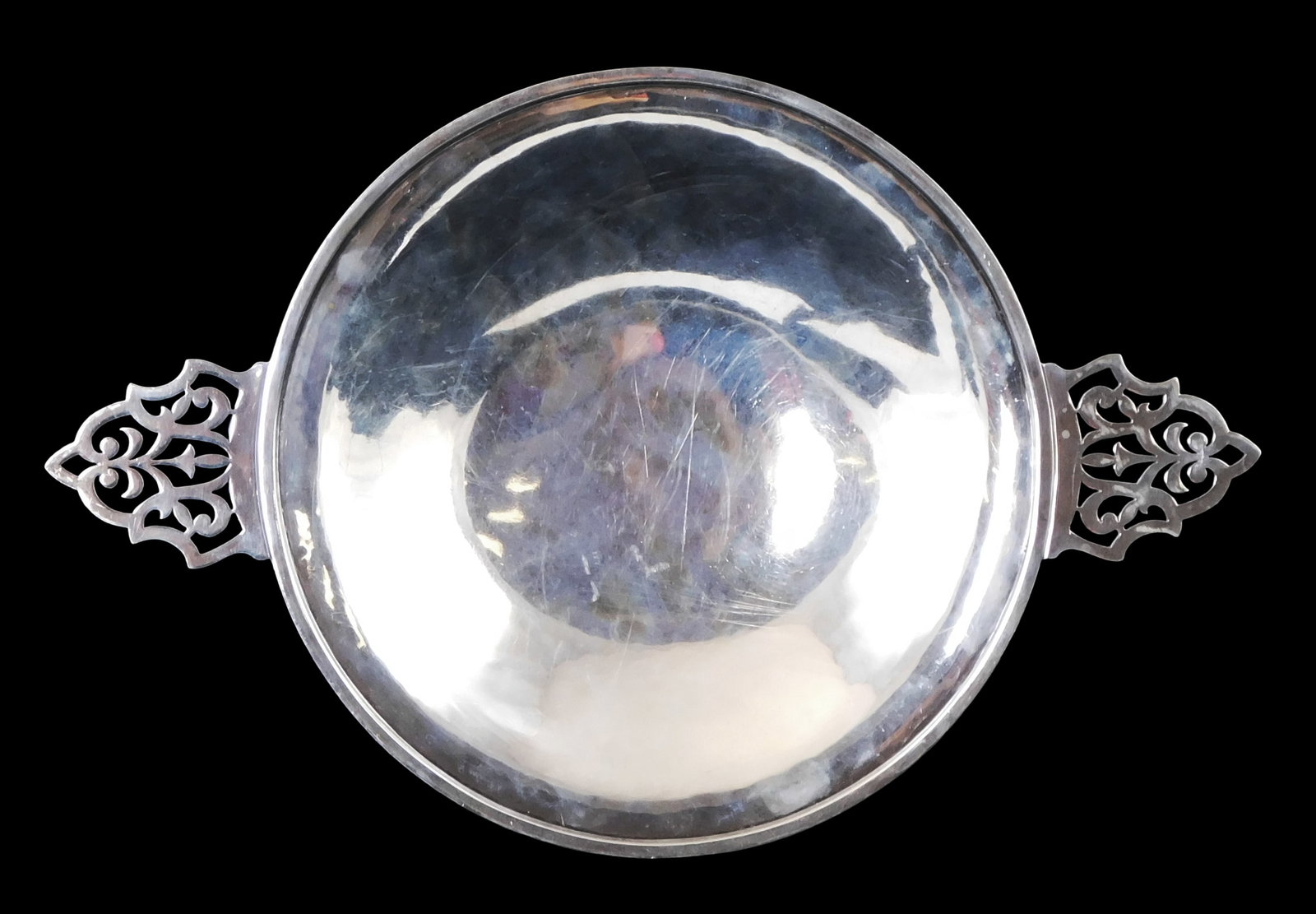 STERLING: Serving dish on foot with pierced flanking handles, stamped sterling, "192", and maker's (1 of 3)