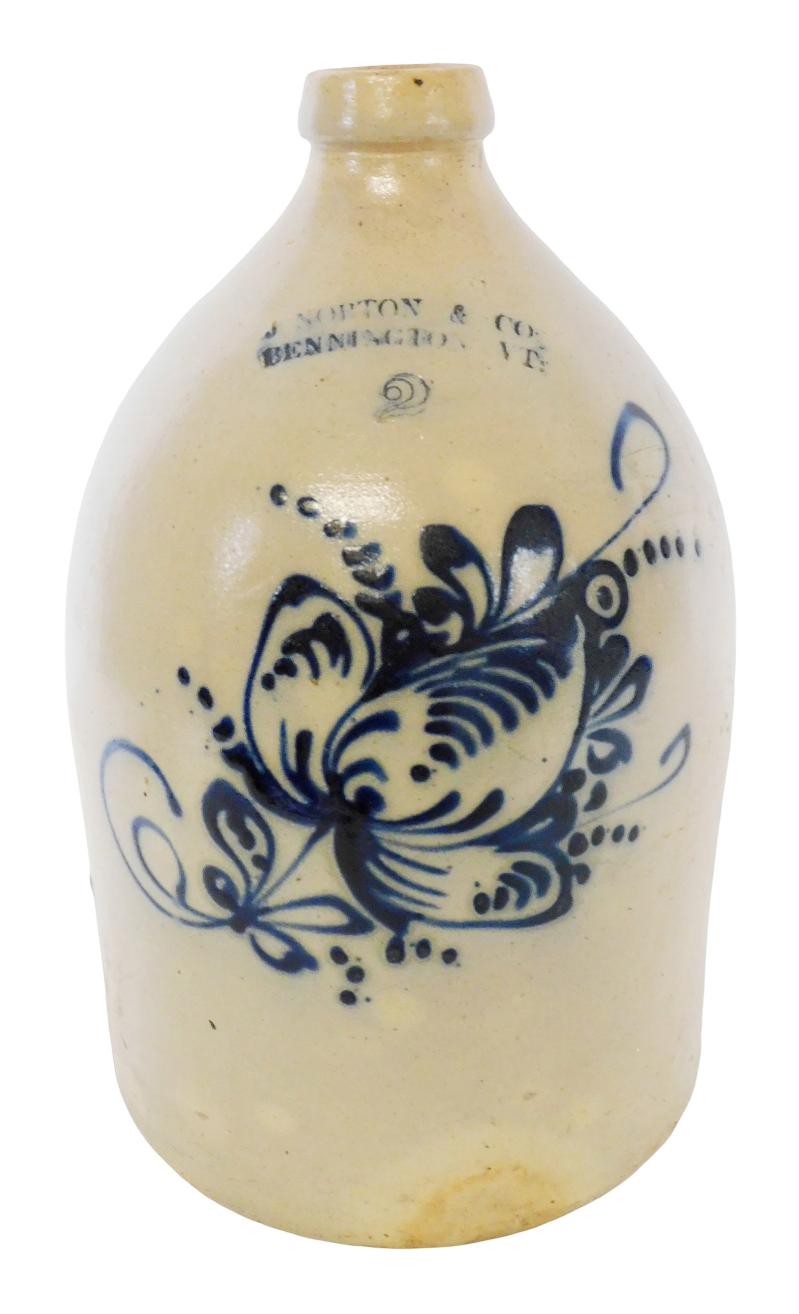 Bennington Vermont salt glazed stoneware jug, c. 1860, J Norton and Co., two-gallon jug with cobalt (1 of 4)
