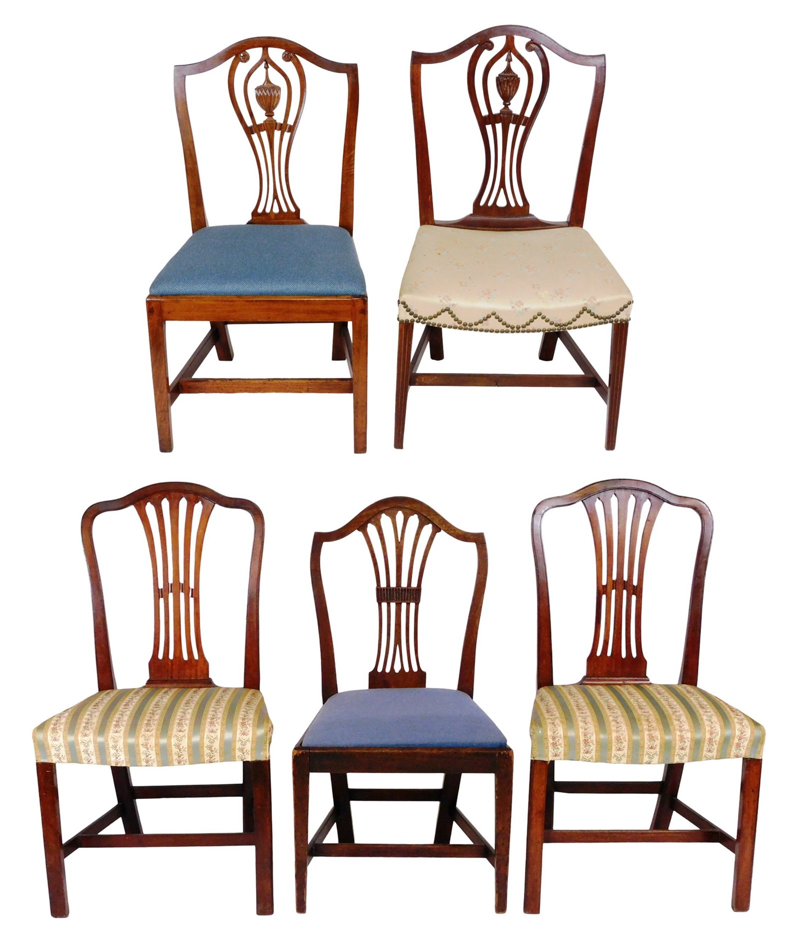 Five Hepplewhite chairs, American, c.1800, assortment of five including: pair with vertical pierced (1 of 8)