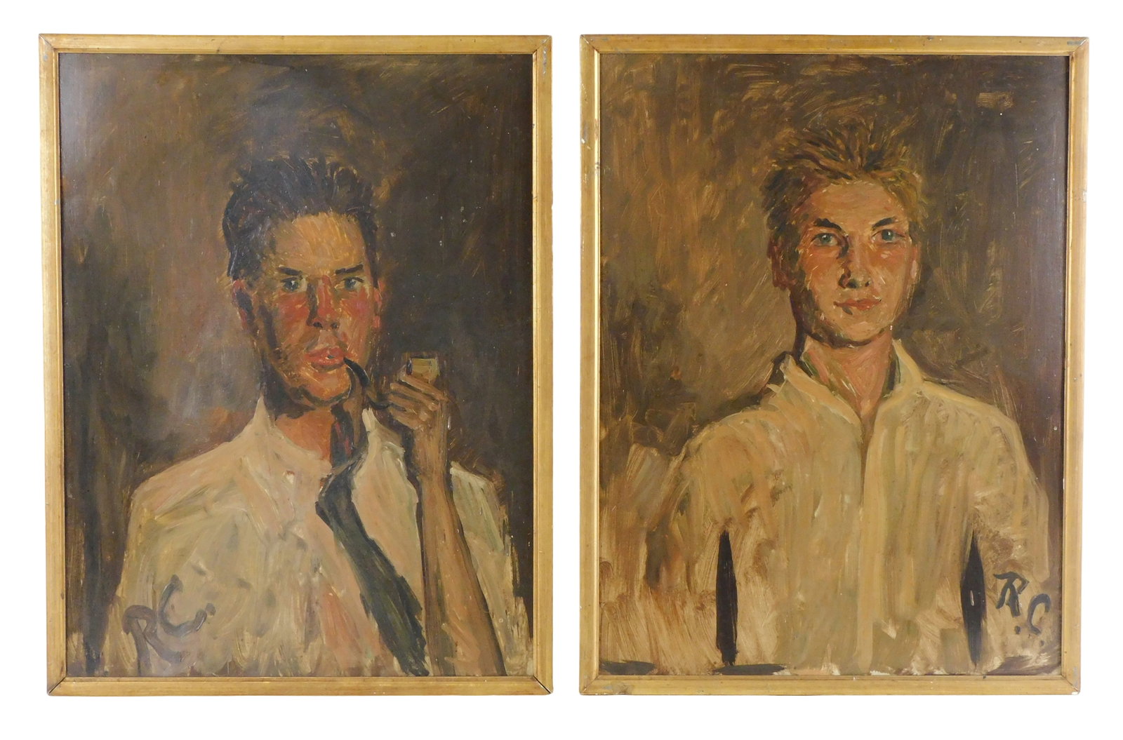 Attributed to Robert W. Chanler (American, 1872-1930), two oils on board, 1912, "Geoffrey Taylor" (1 of 6)