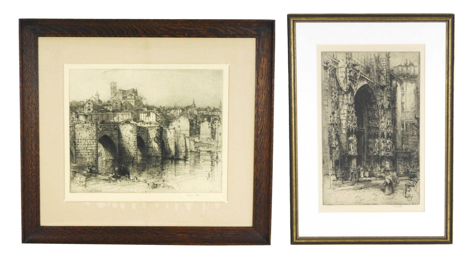 Hedley Fitton (English, 1859-1929), two architectural etchings, late 19th-early 20th C., both signed (1 of 9)