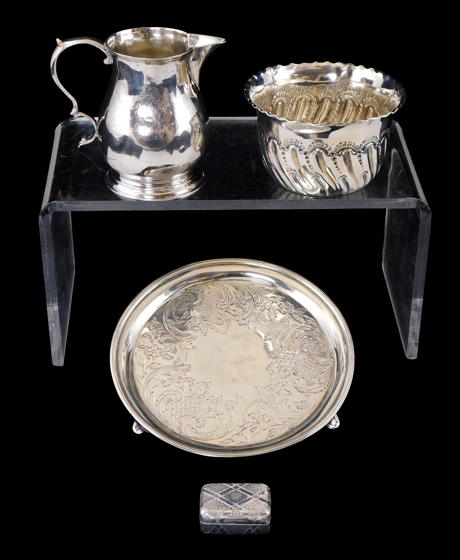 STERLING: Four pieces of antique English sterling, all hallmarked with London mark and sterling (1 of 2)