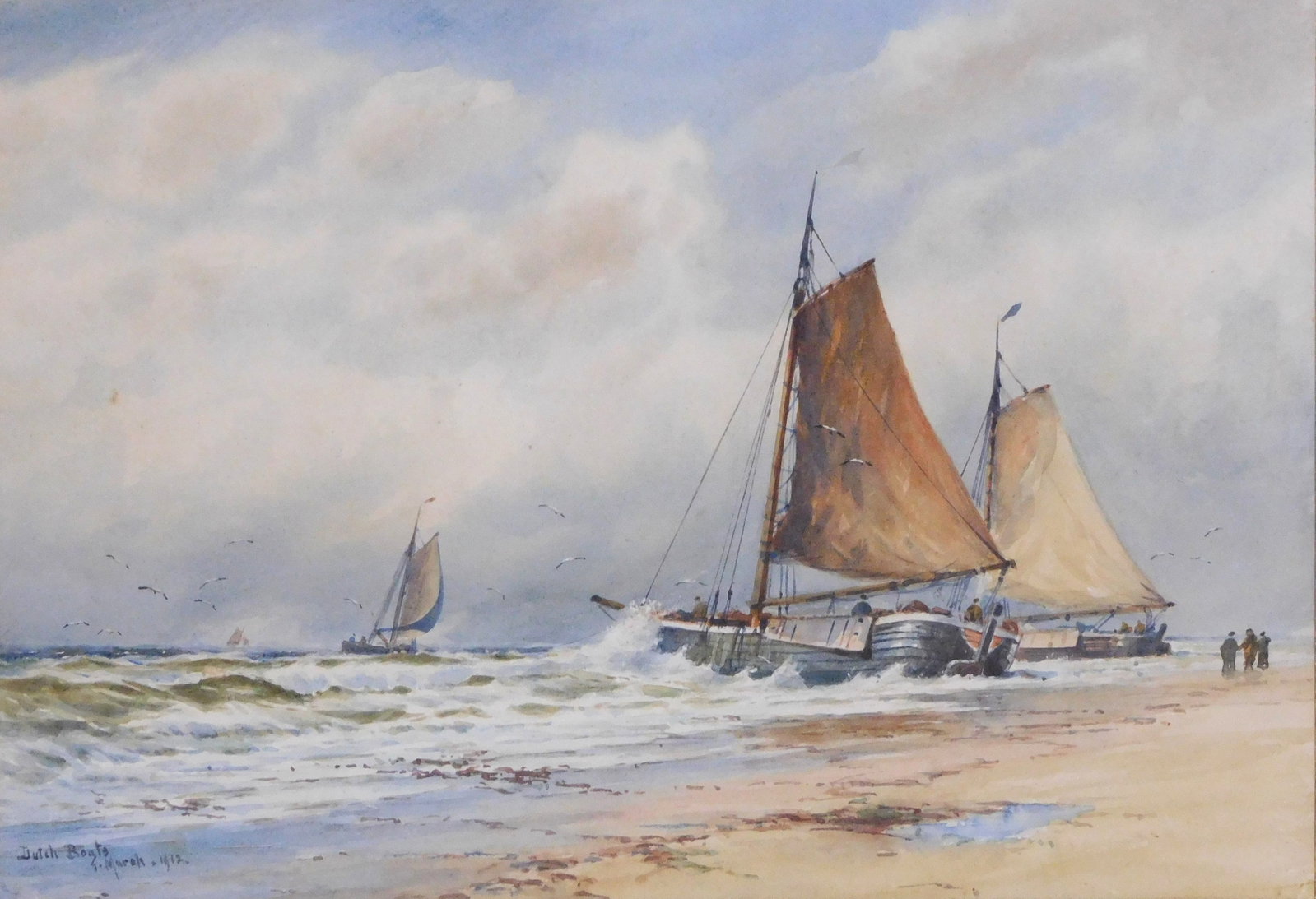 Frederic Marsh (American, 1872-1961), "Dutch Boats", c. 1912, watercolor on paper, two single mast (1 of 5)
