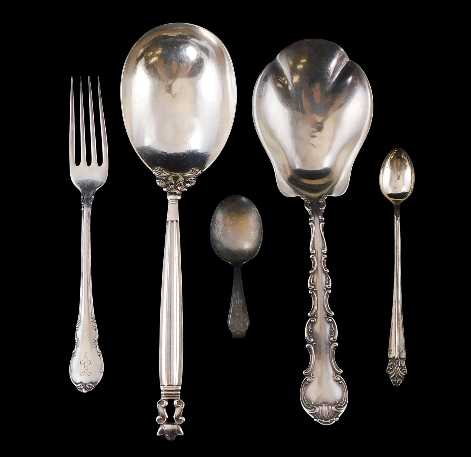 STERLING: Georg Jensen, Gorham, Lunt, etc., five pieces of sterling servingware, including: Georg (1 of 4)