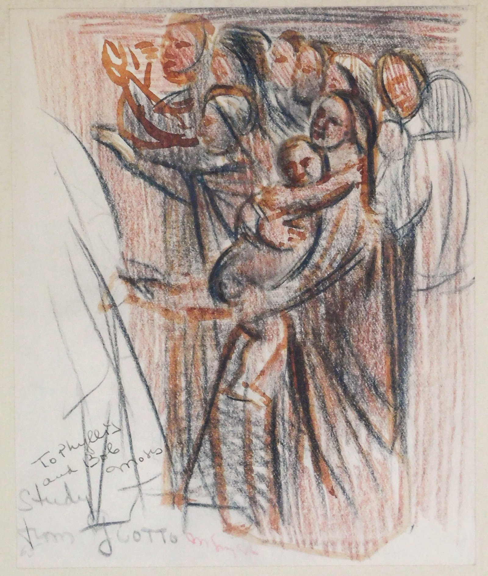 Moses Soyer (Russian-American, 1899-1974), "Study from Grotto", red and black conte crayon on paper, (1 of 4)