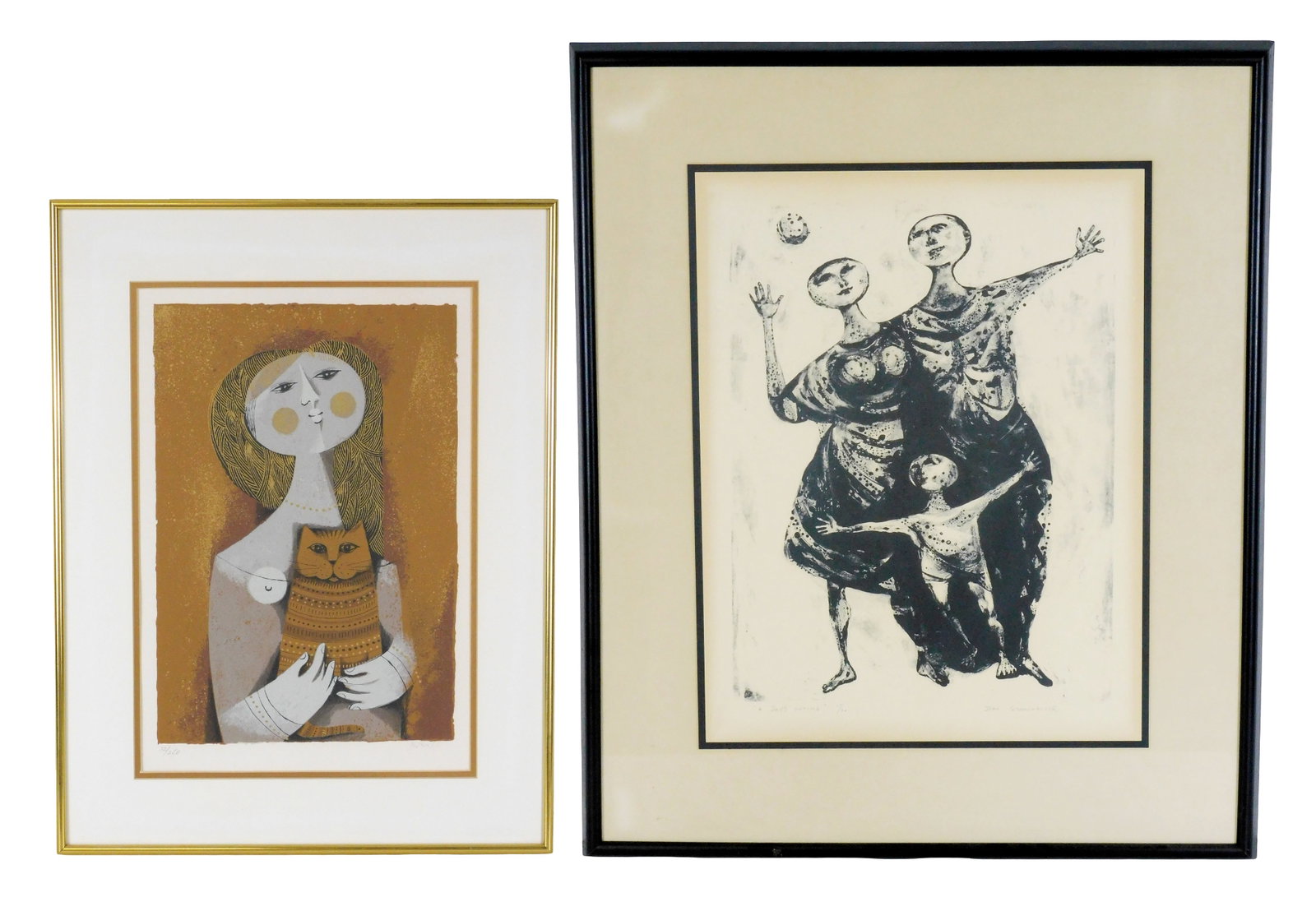 Sami Briss, Jean Schonwalter, two Mid-Century Modern framed prints, including: Jean Schonwalter: Sami Briss, Jean Schonwalter, two Mid-Century Modern framed prints, including: Jean Schonwalter (American, 1919-1998), "A Day's Outing", lithograph, signed, titled and numbered 17/20 in pencil in lowe