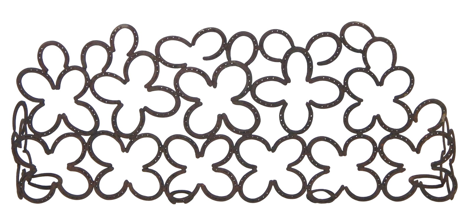 Fire fender hand-forged using horseshoes, design with allover clover pattern, wear consistent with (1 of 4)