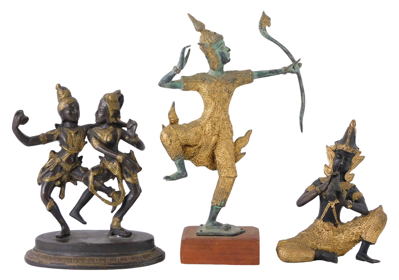 ASIAN: Thai and other gilt decorated deity sculptures, three pieces, including: Thai prince/musician (1 of 3)