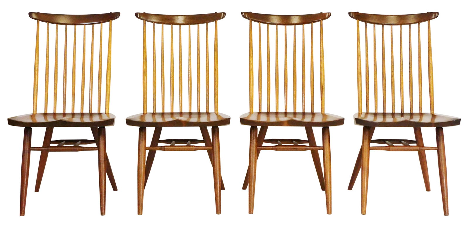 +George Nakashima (American, 1905-1990), four "New Chairs", 1956, American black walnut and hickory, (1 of 6)