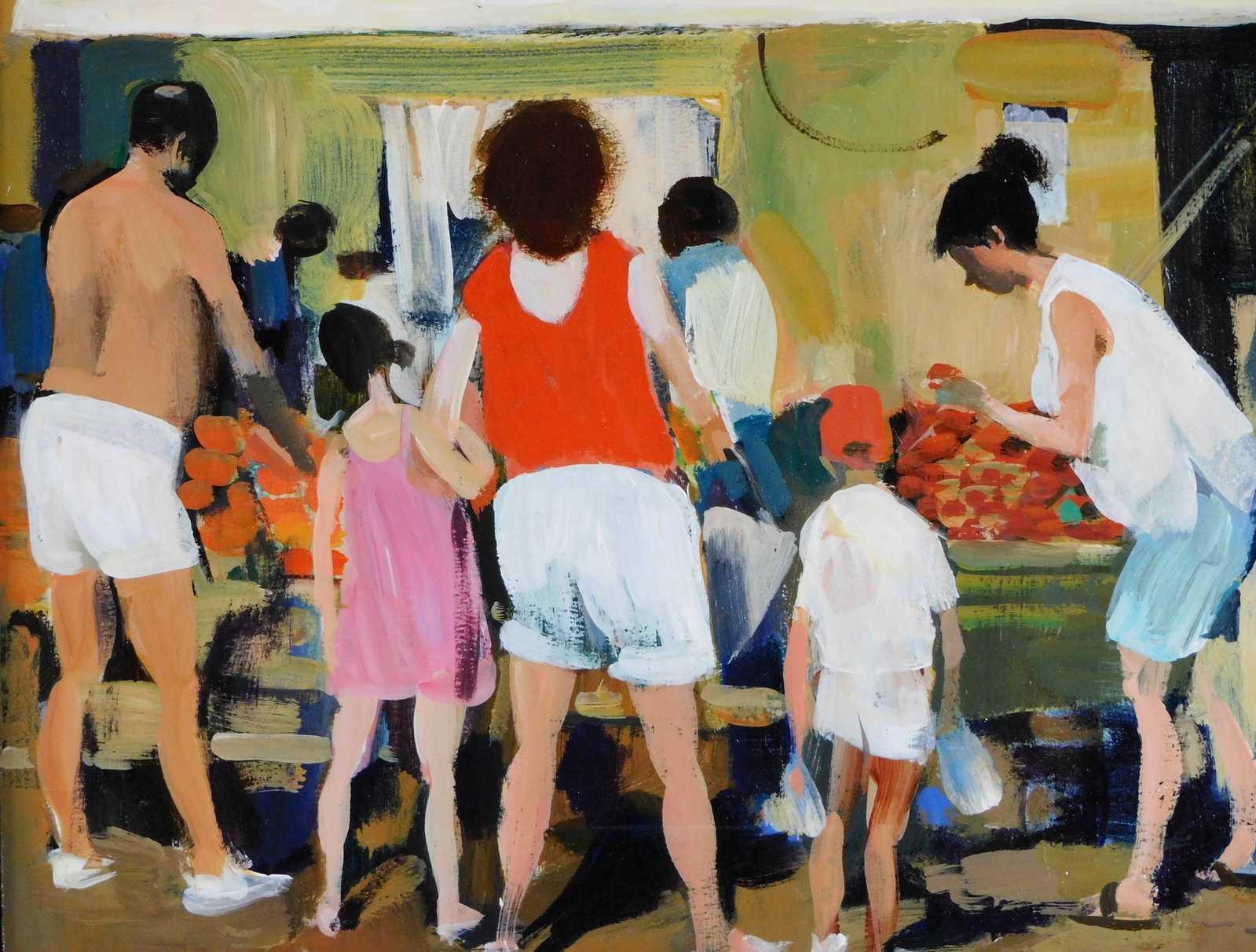 Serge Hollerbach (Russian-American, b.1923), oil on panel, 1991, summer scene with a crowd of people (1 of 4)