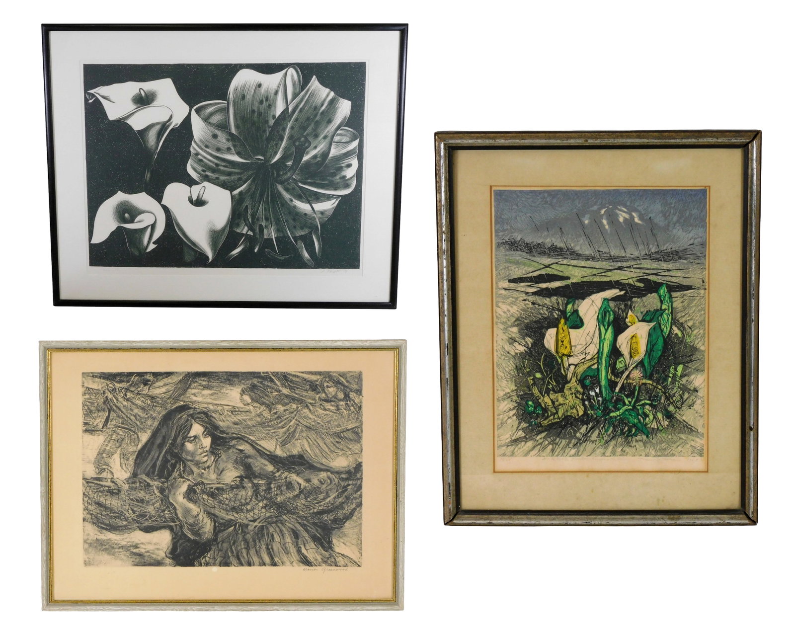 Lowell Nesbitt, Marion Greenwood, and Fumio Kitaoka: three framed and pencil signed prints, details (1 of 15)