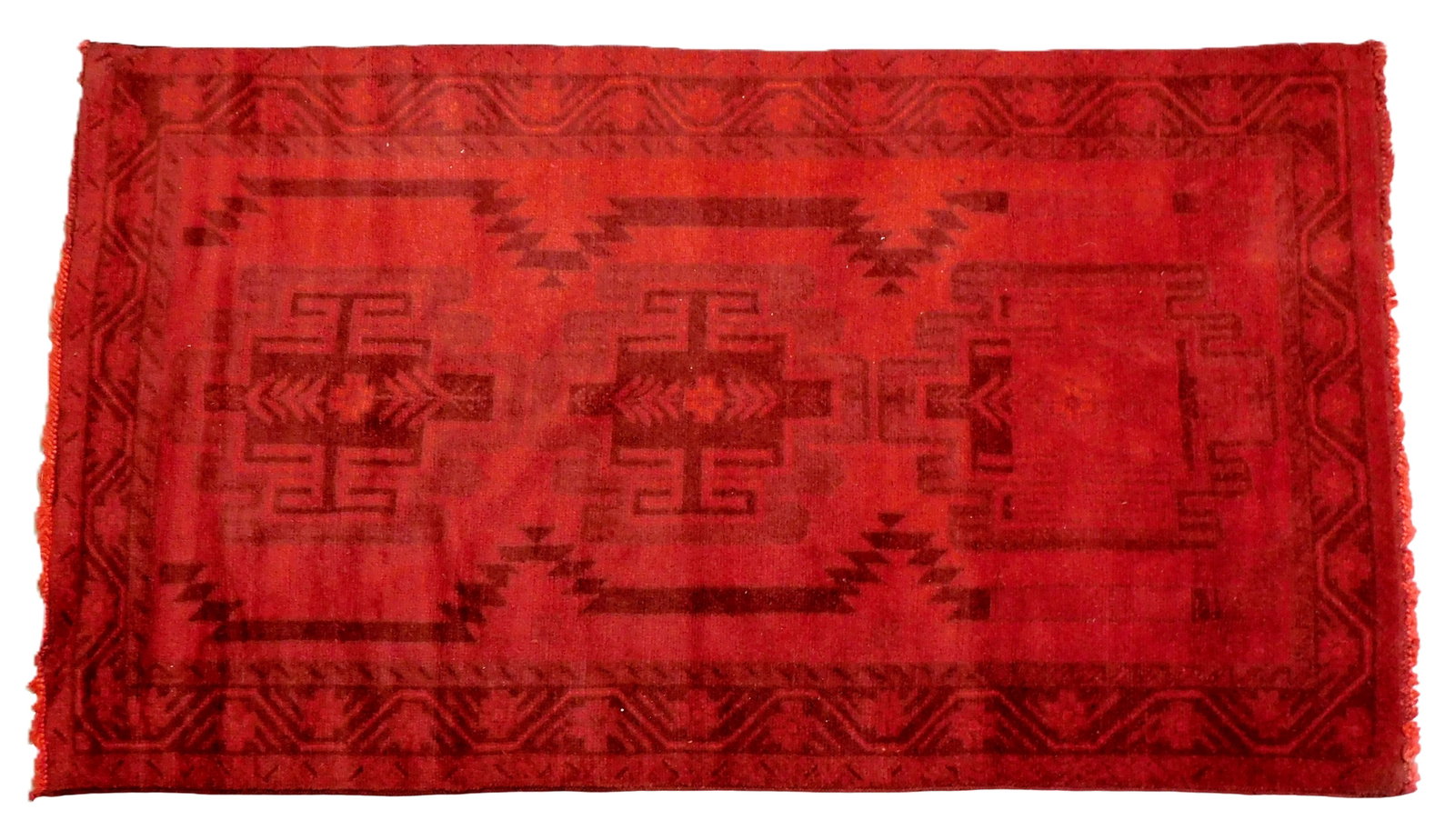 RUG: Vintage Baluch Tribal, 3' 6" x 6' 4", wool on wool, classic tribal designs in tones of red,: RUG: Vintage Baluch Tribal, 3' 6" x 6' 4", wool on wool, classic tribal designs in tones of red, wear consistent with age and use.