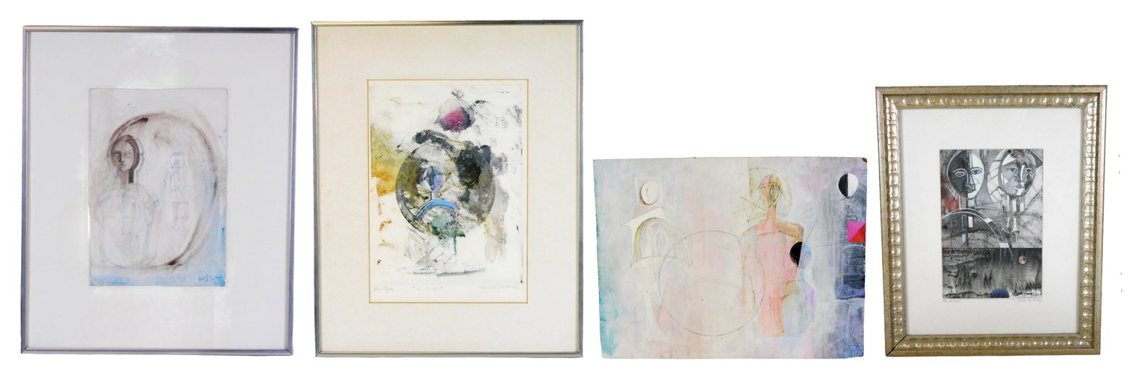 Shari (Frisch) De Miskey (American, b. 1927.), four framed artworks including an oil, a mixed media, (1 of 14)