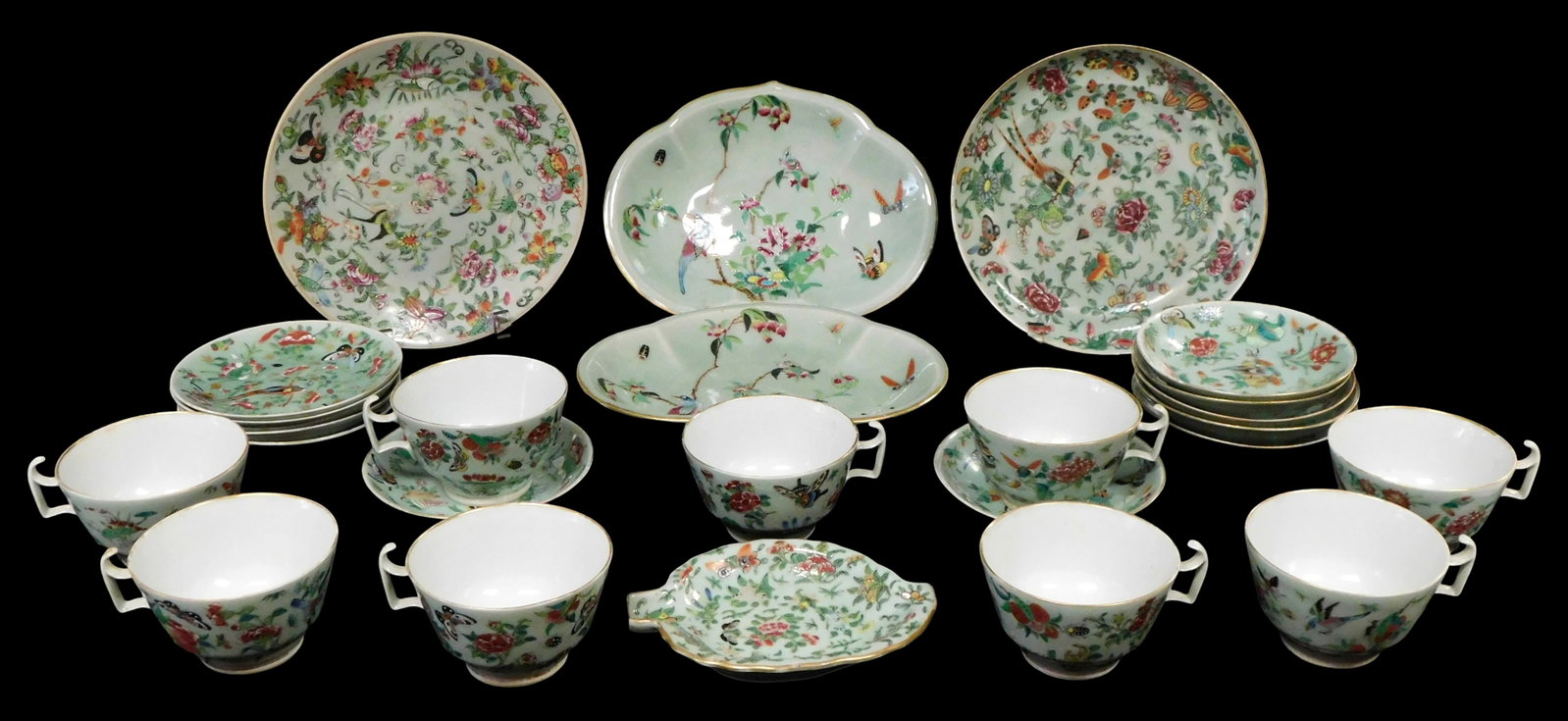 ASIAN: Chinese Export porcelain, 19th C., twenty-five pieces, all with famille rose decoration on (1 of 3)