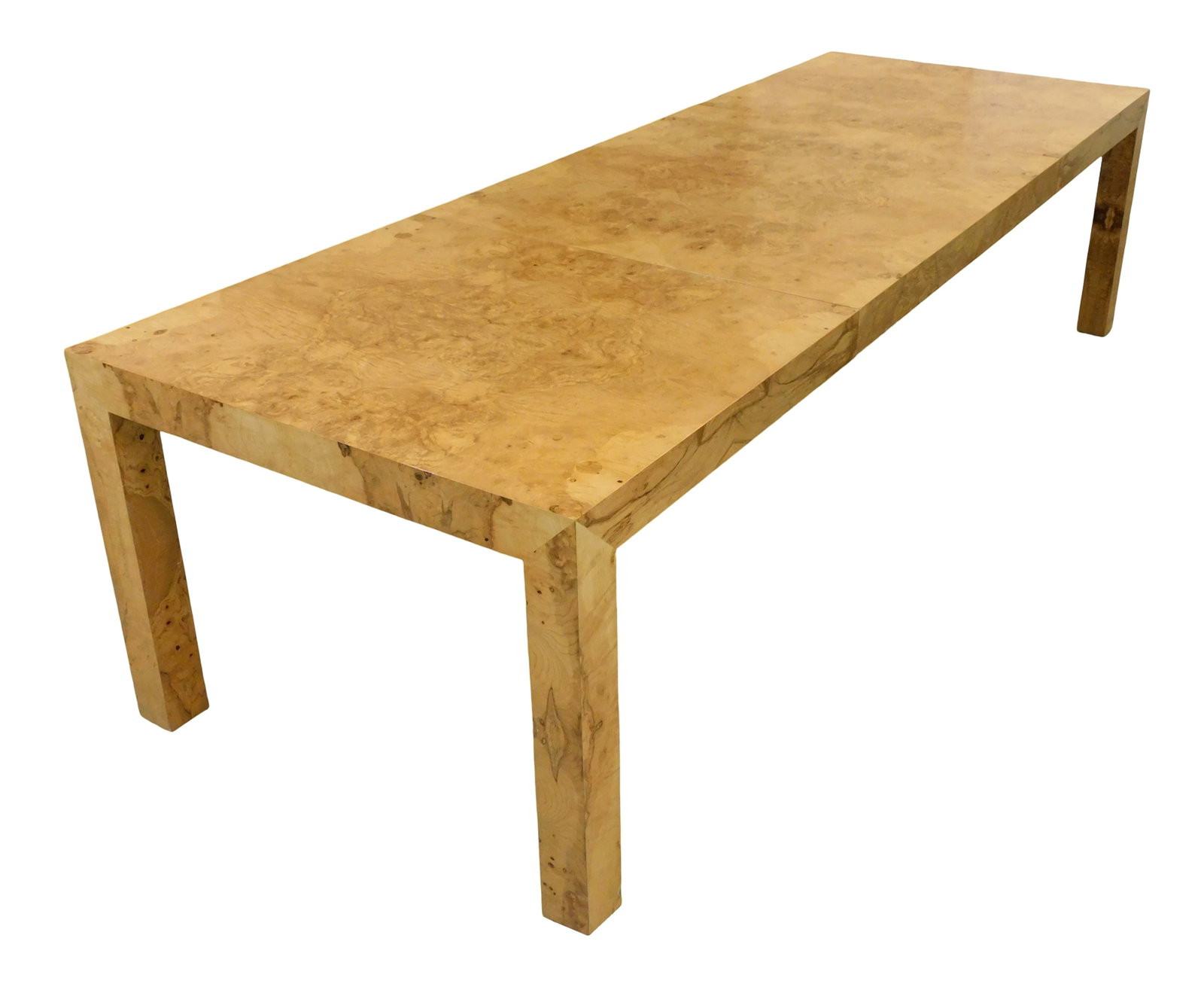 Milo Baughman style Parsons extension dining table, c. 1970's, Mid-Century Modern, blonde burl (1 of 8)