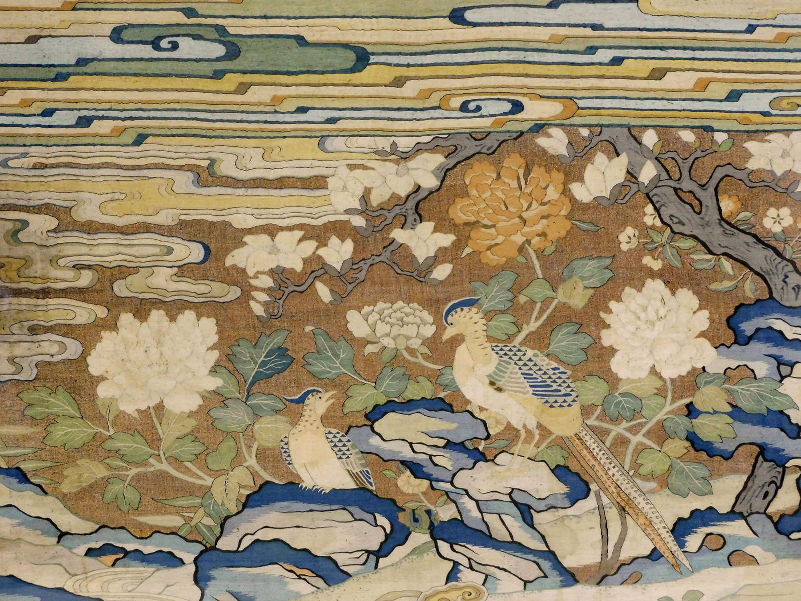 ASIAN: Chinese embroidered tapestry (kesi) or robe fragment, Ming dynasty or later, depicts two (1 of 6)