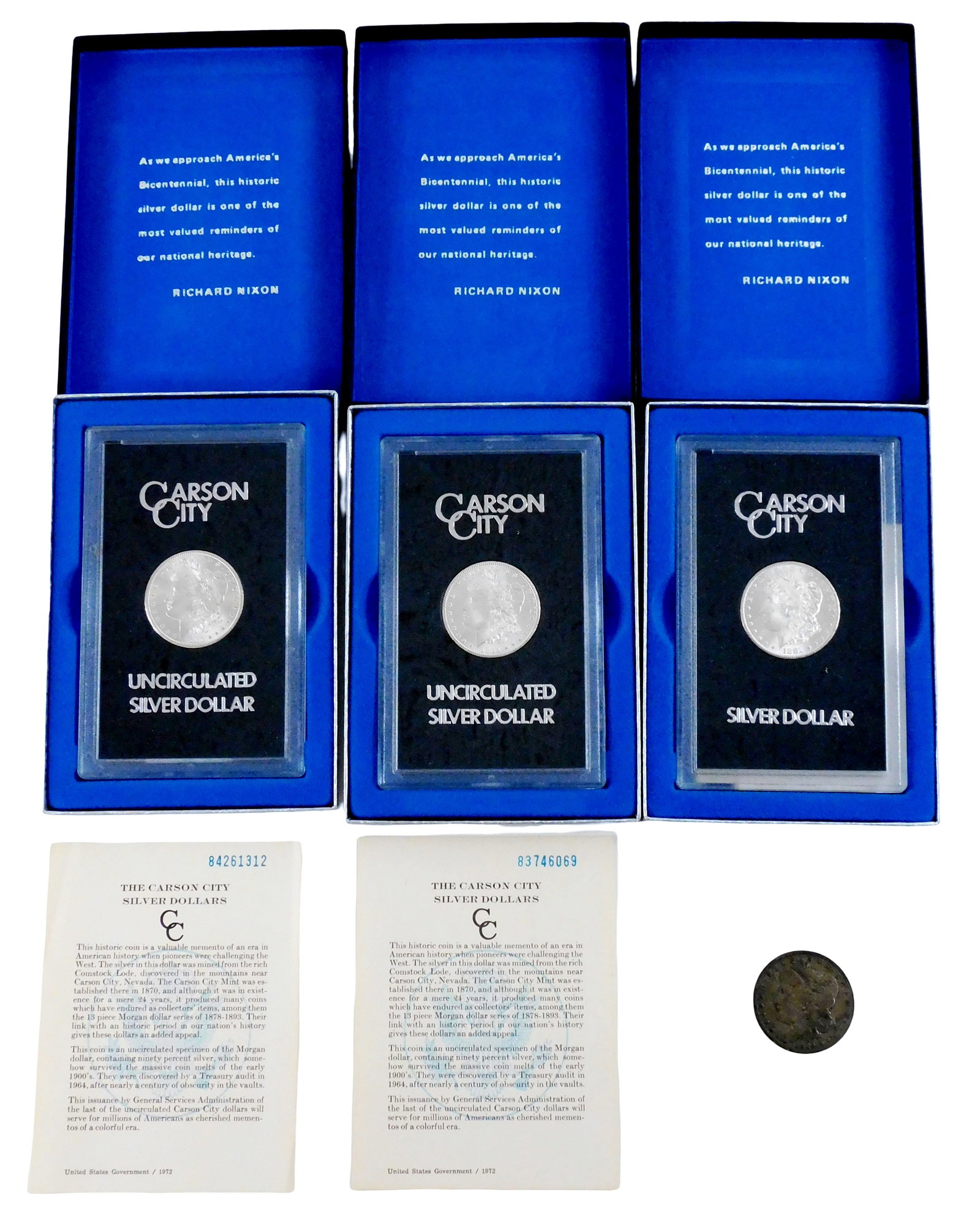 COINS: Lot of 3 Carson City Morgan silver dollars and additional Morgan silver dollar, Carson City (1 of 5)