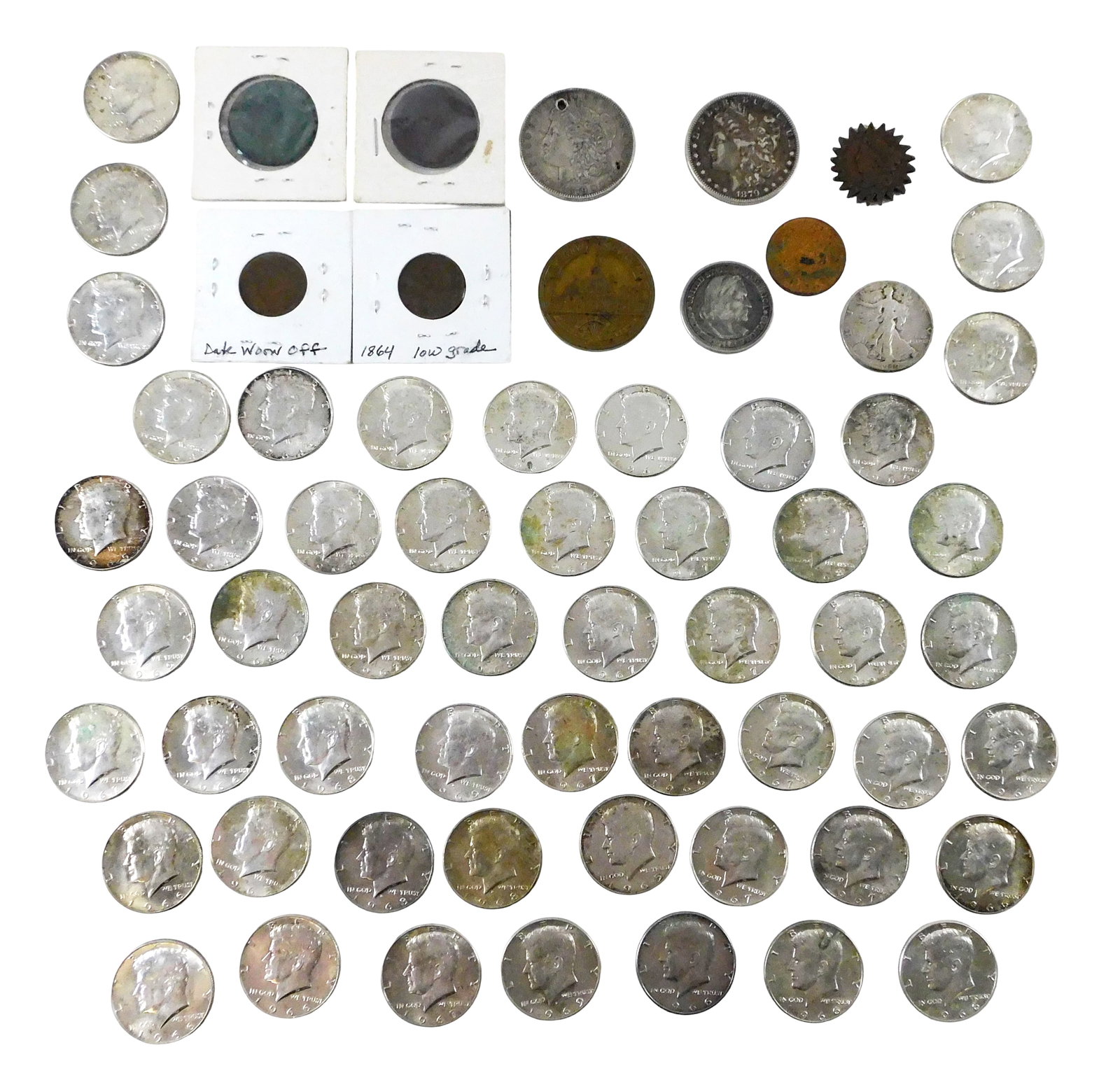 COINS: Lot of US and other assorted coins, sixty-four pieces, 18th-20th C., including: $22.00 face (1 of 4)