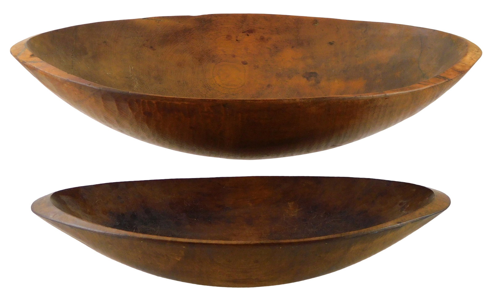 TREENWARE: Two primitive style oval dough bowls or trenchers, likely 19th- early 20th C., nicely (1 of 6)