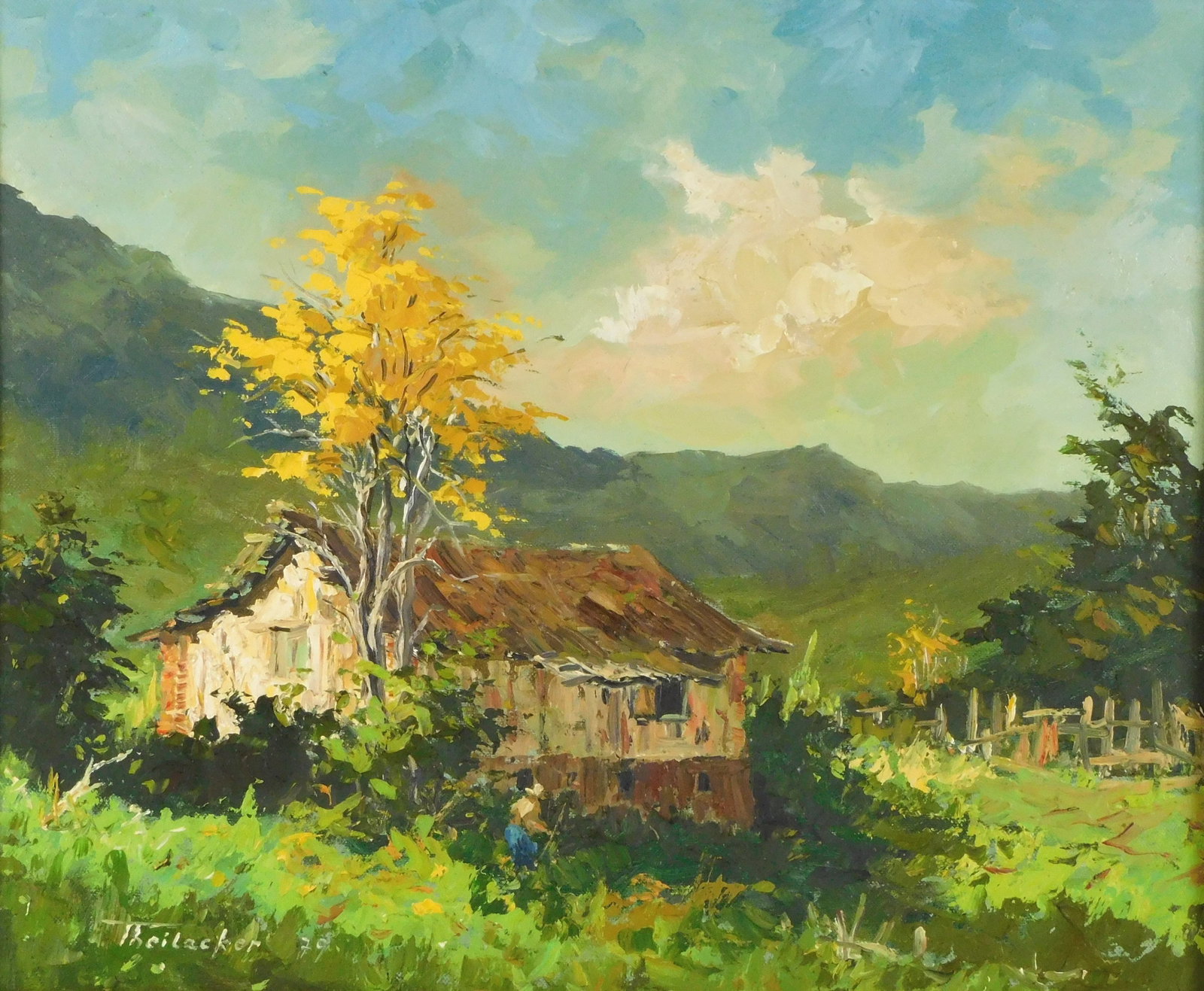 Egenolf Theilacker (Brazilian, 1941–2012), Post-Impressionist style landscape, c. 1979, oil on (1 of 4)