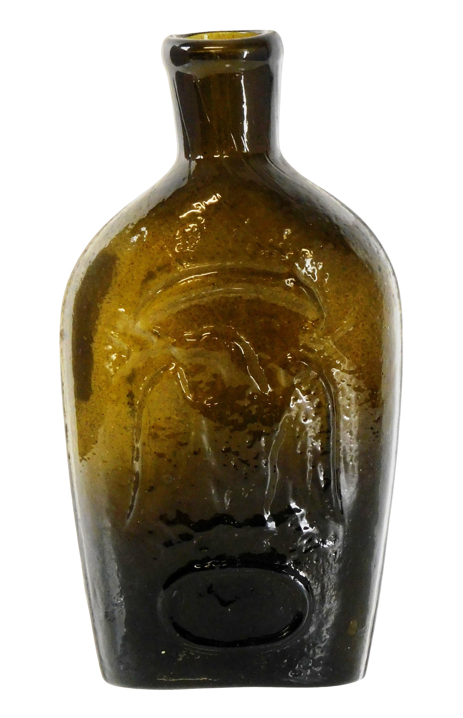 GLASS: Stoddard Glassworks half-pint double eagle flask, 19th C., New Hampshire, McKearin group (1 of 4)
