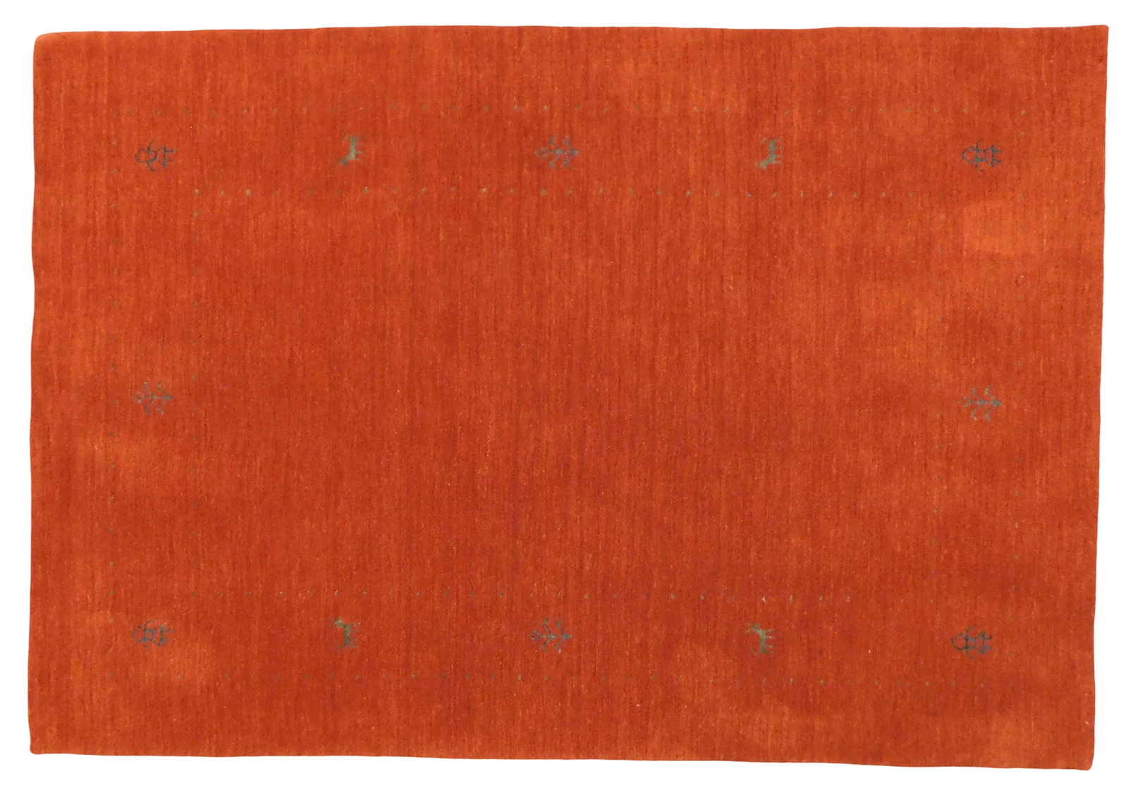 RUG: Gabbeh Tribal, 4' x 5' 10", wool on cotton, burnt orange, animal totems, wear consistent with: RUG: Gabbeh Tribal, 4' x 5' 10", wool on cotton, burnt orange, animal totems, wear consistent with age and use, made in the last ten years.