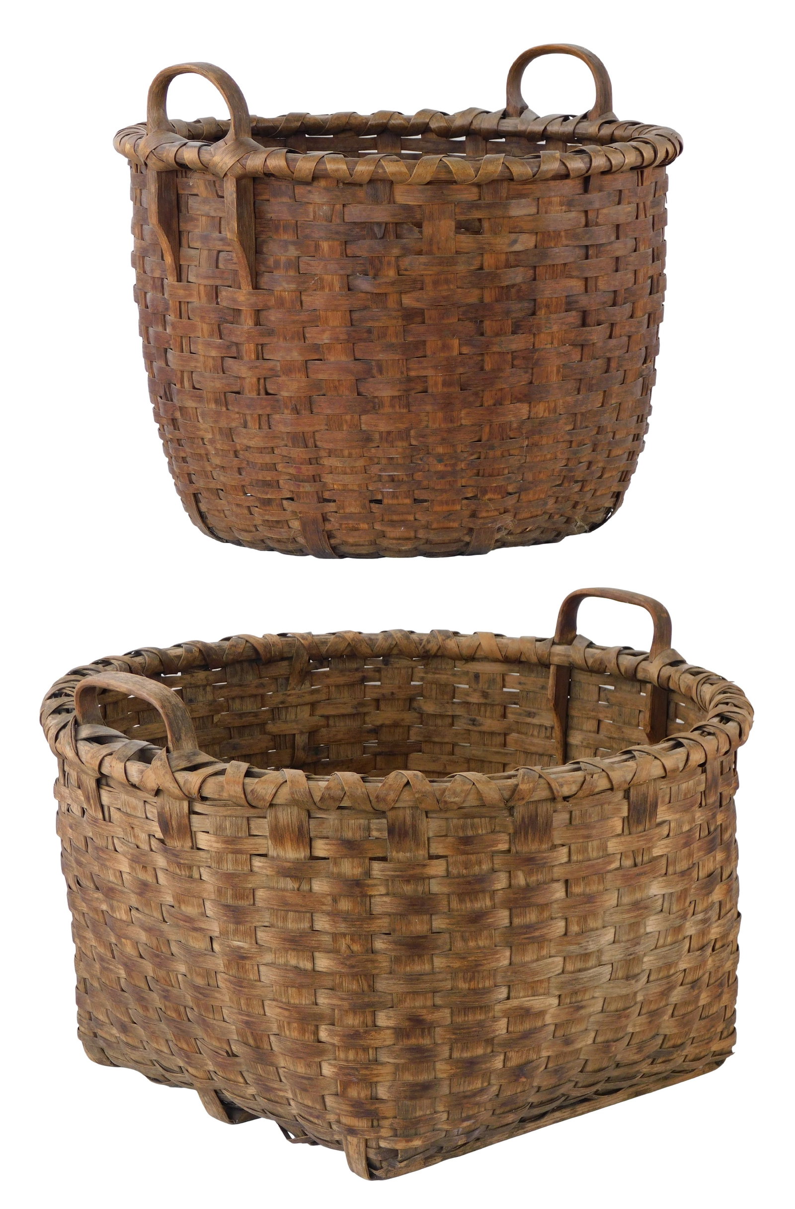 Two large Taconic, N.Y. woven splint baskets, American, 19th/ early 20th C., ash, baskets are also (1 of 4)