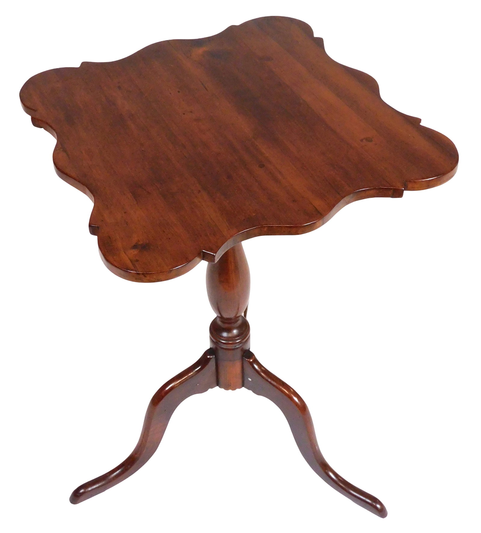 Candlestand, old top with 20th C. base, cherry, scalloped top, vase and spool turned standard, on (1 of 3)