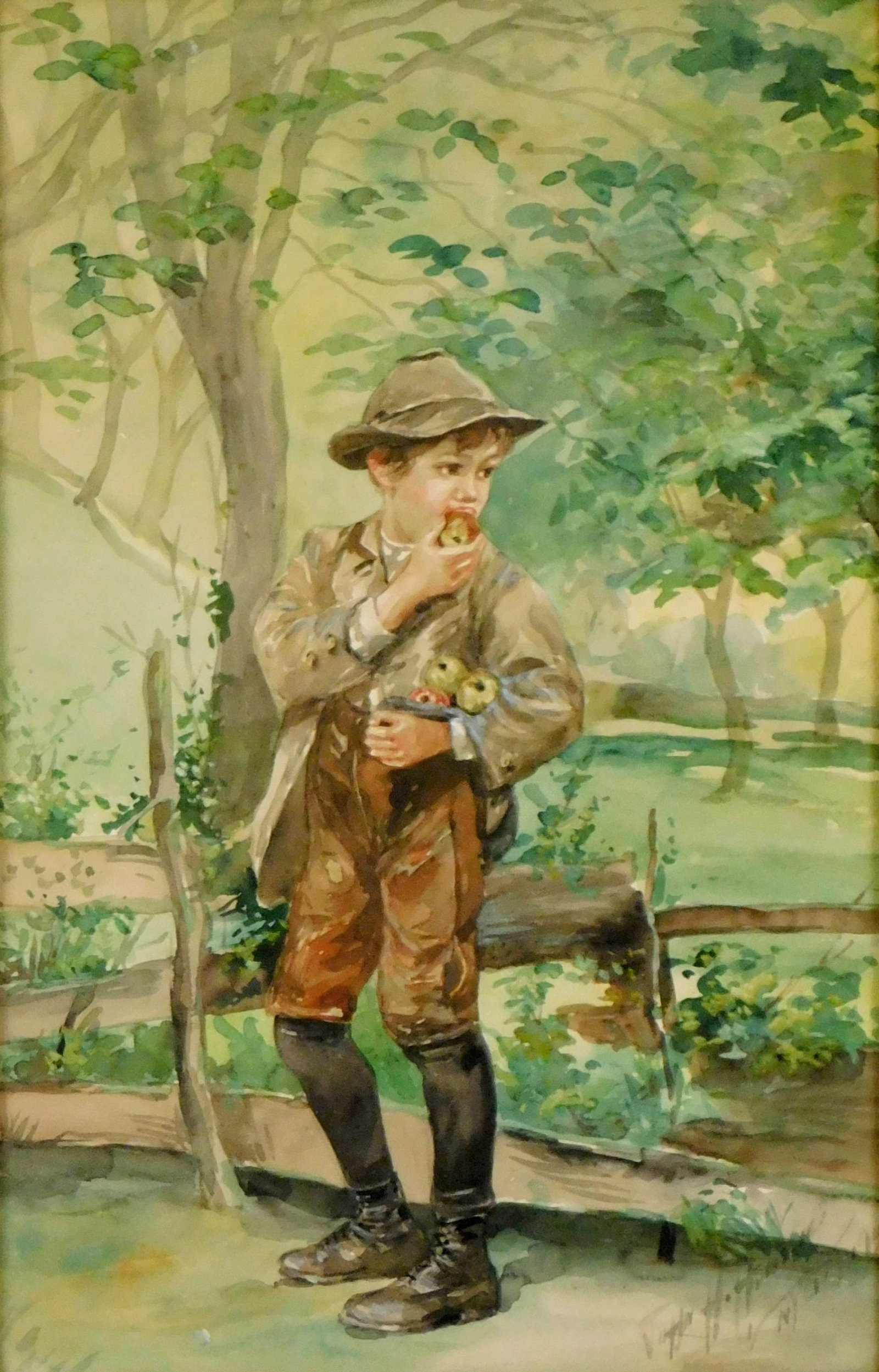 John H. Henrici (American, 1863-1958), Untitled (boy eating apples), 1911, New York City, watercolor (1 of 5)