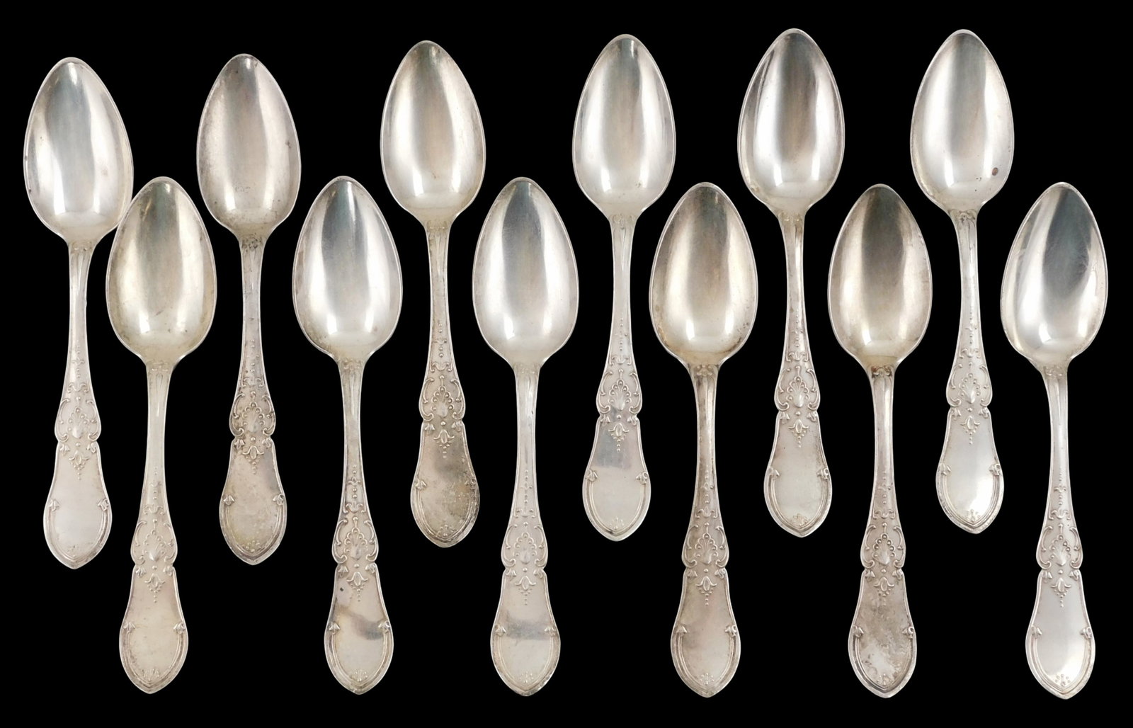 AMERICAN COIN SILVER: Twelve ornate teaspoons by Andrew C. Benedict, New York, N.Y. (active 1827 - (1 of 3)
